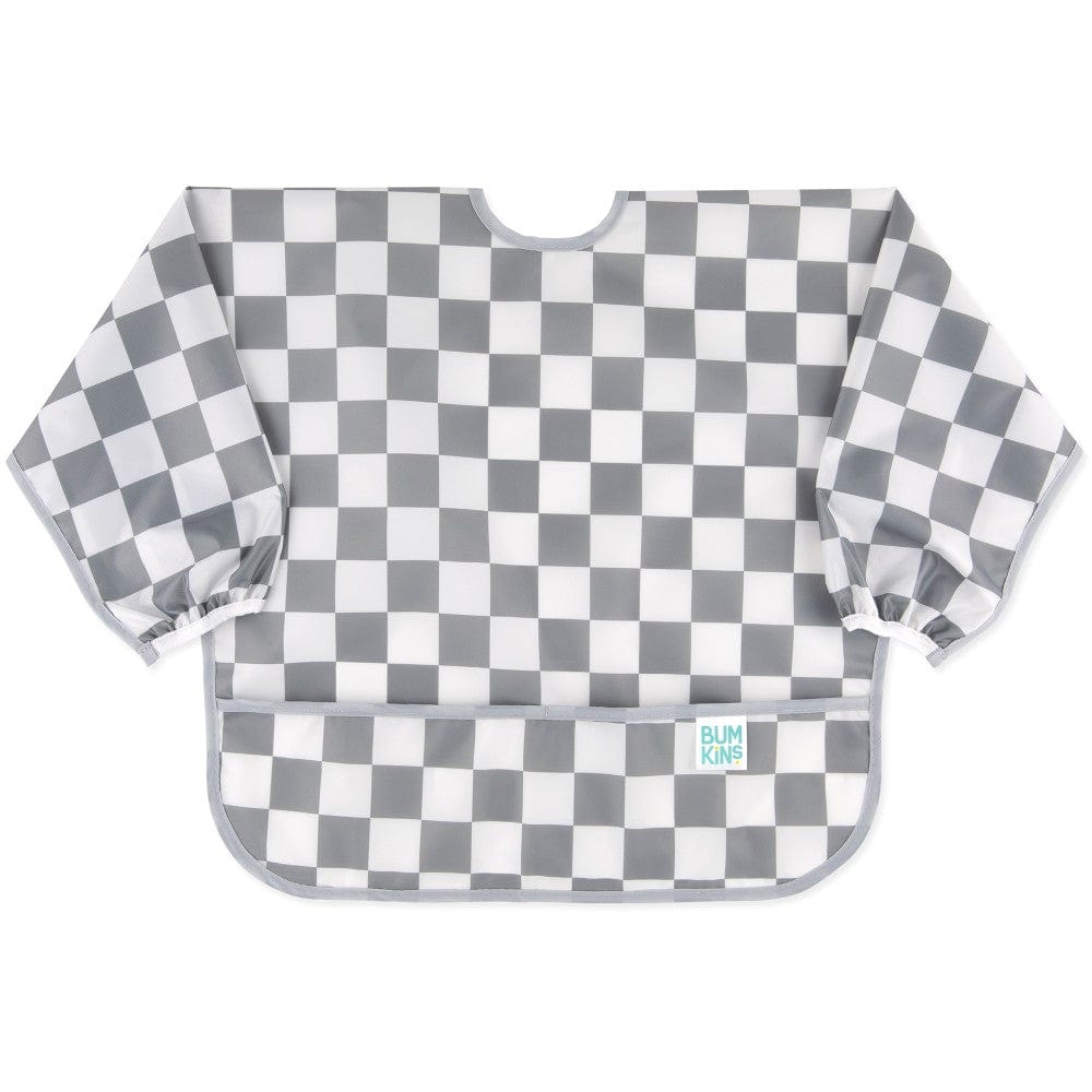 Bumkins Accessory Feeding Waterproof Sleeved Bib - Charcoal Check