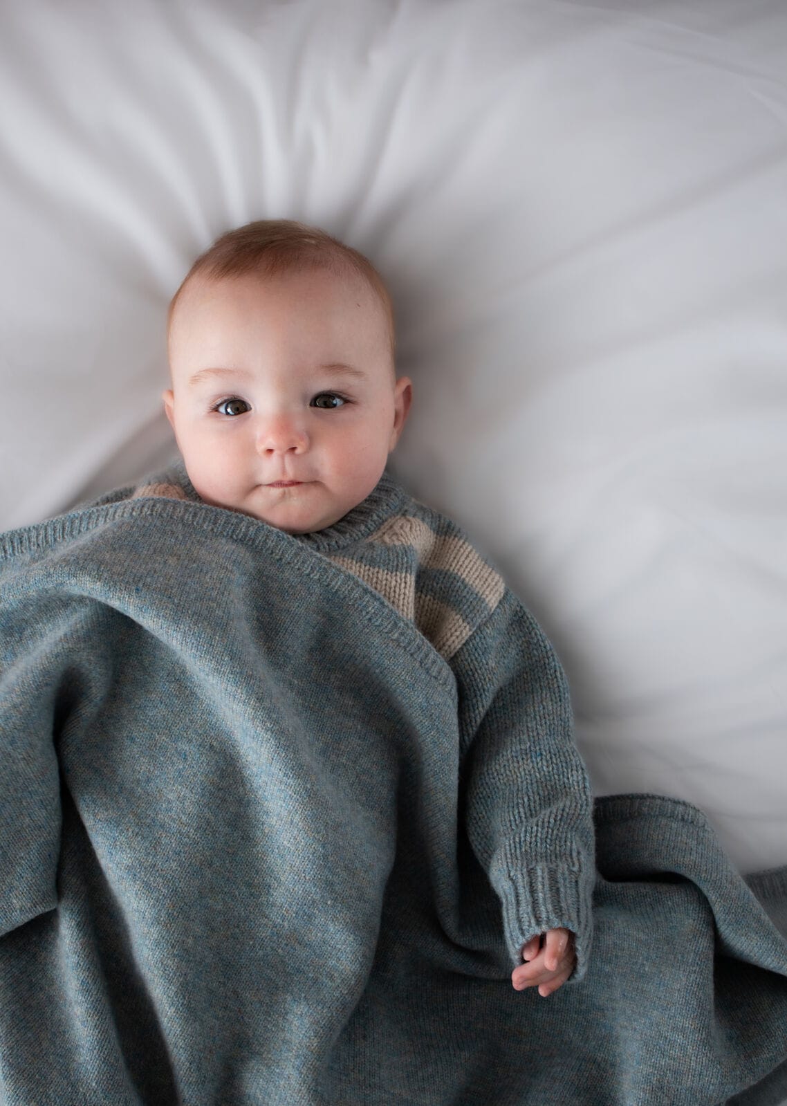 Burrow & Be Accessory Blanket 100% Wool Knit Baby Blanket - Stone Blue