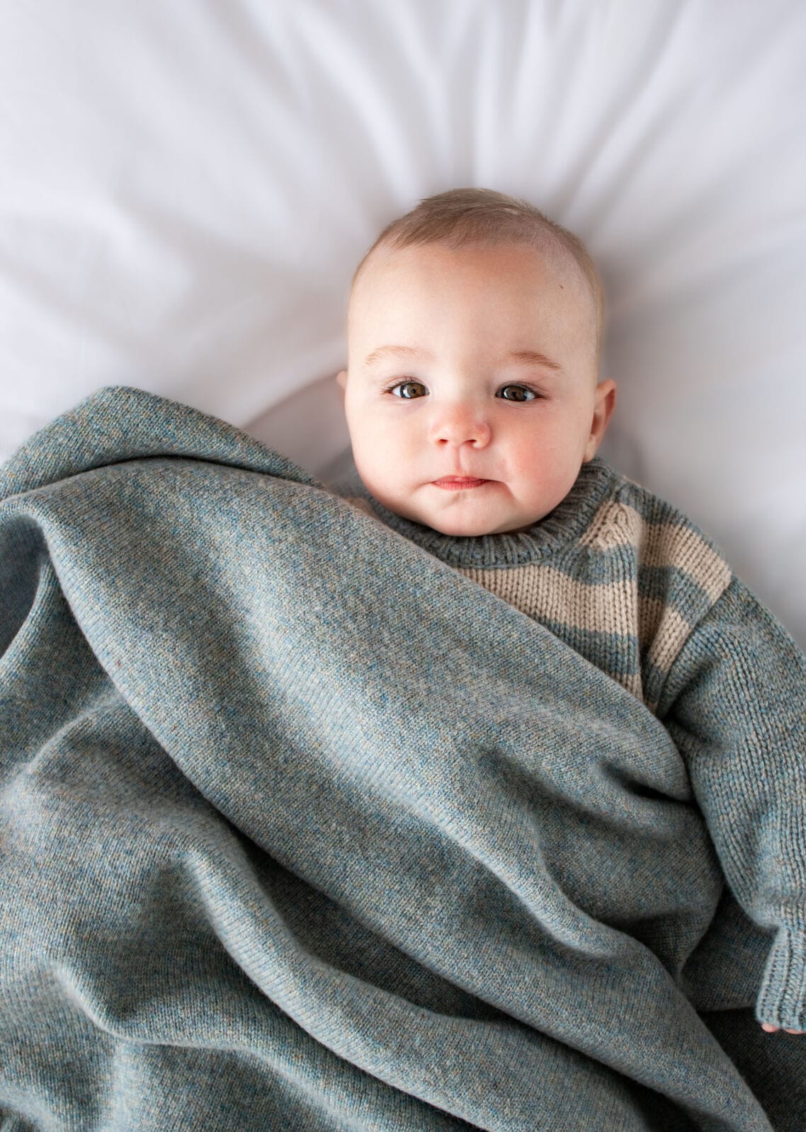 Burrow & Be Accessory Blanket 100% Wool Knit Baby Blanket - Stone Blue