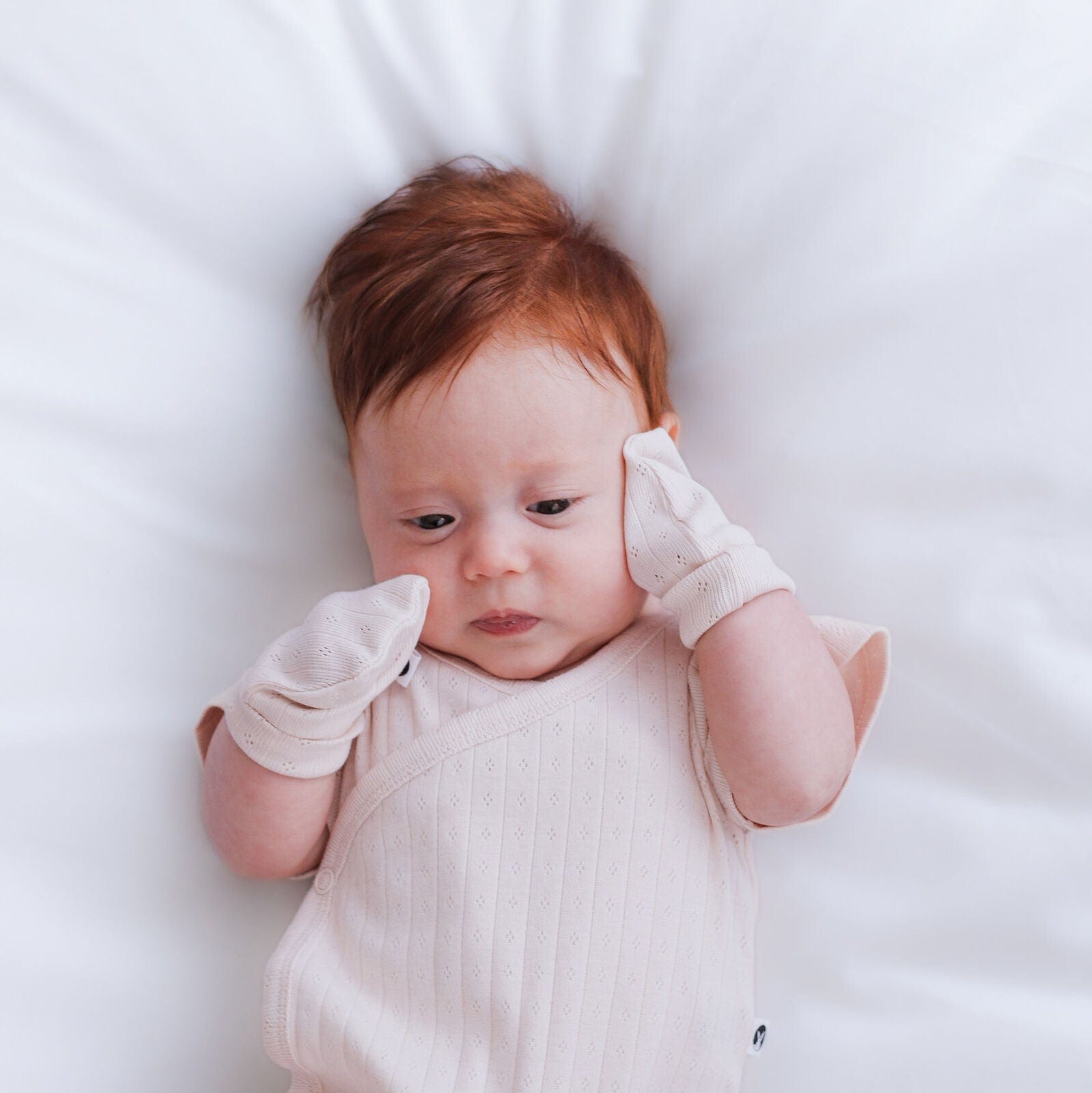 Burrow & Be Baby Accessory Almond Blush Pointelle Baby Mittens