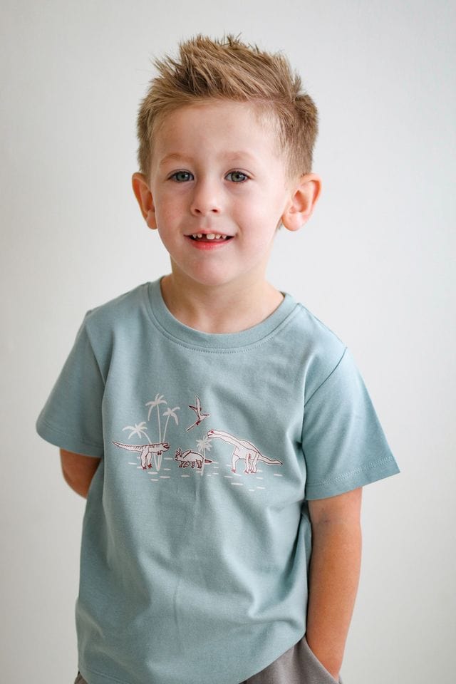 Burrow & Be Boys Tops 1Y Dino Roar Placement T Shirt
