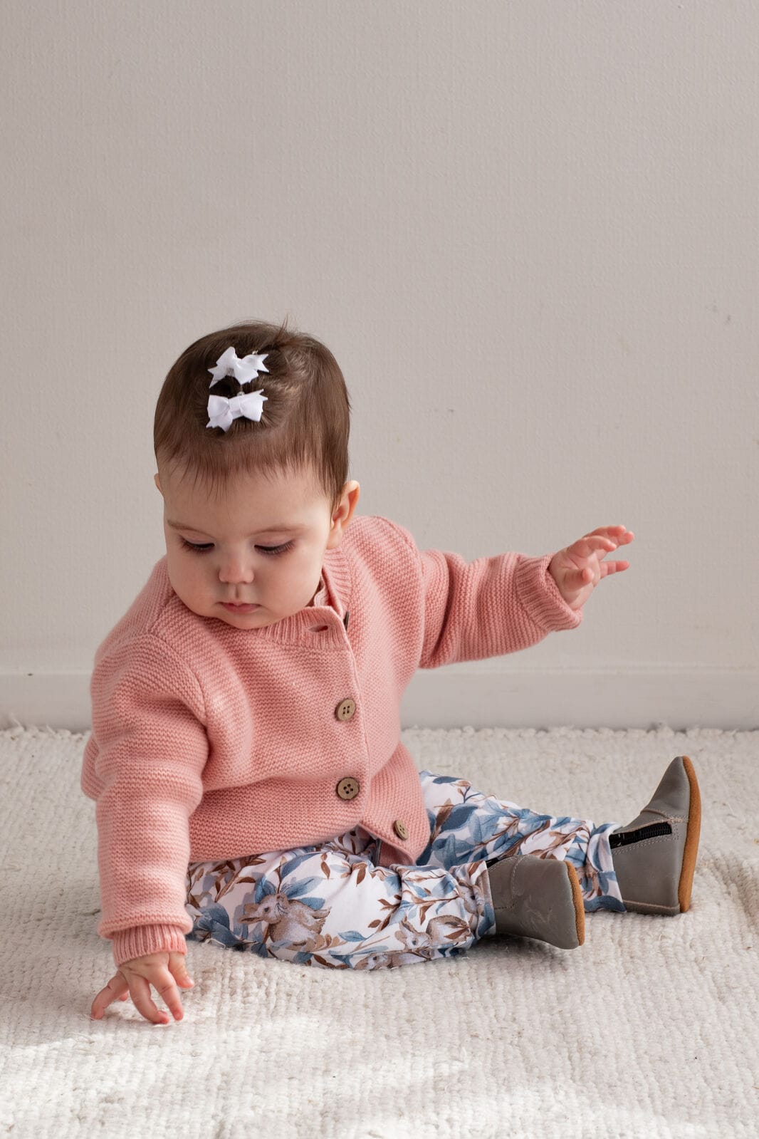 Burrow & Be Girls Jumper 100% Wool Cardigan - Carnation