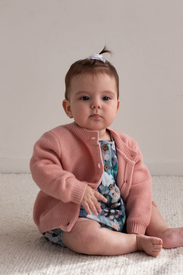 Burrow & Be Girls Jumper 100% Wool Cardigan - Carnation