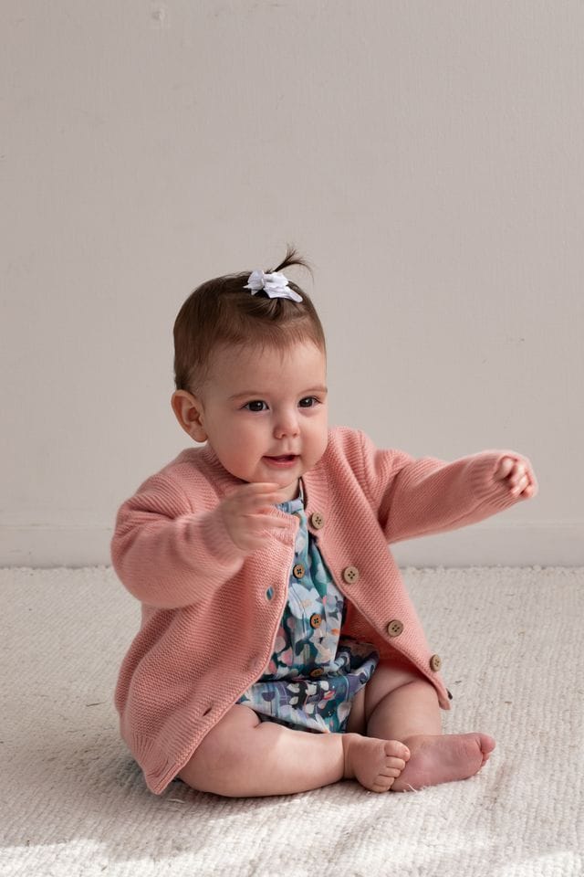 Burrow & Be Girls Jumper 100% Wool Cardigan - Carnation