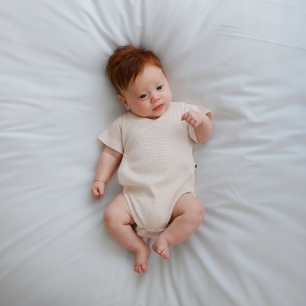 Burrow & Be Girls Onesie NB Almond Blush Pointelle Kimono Bodysuit