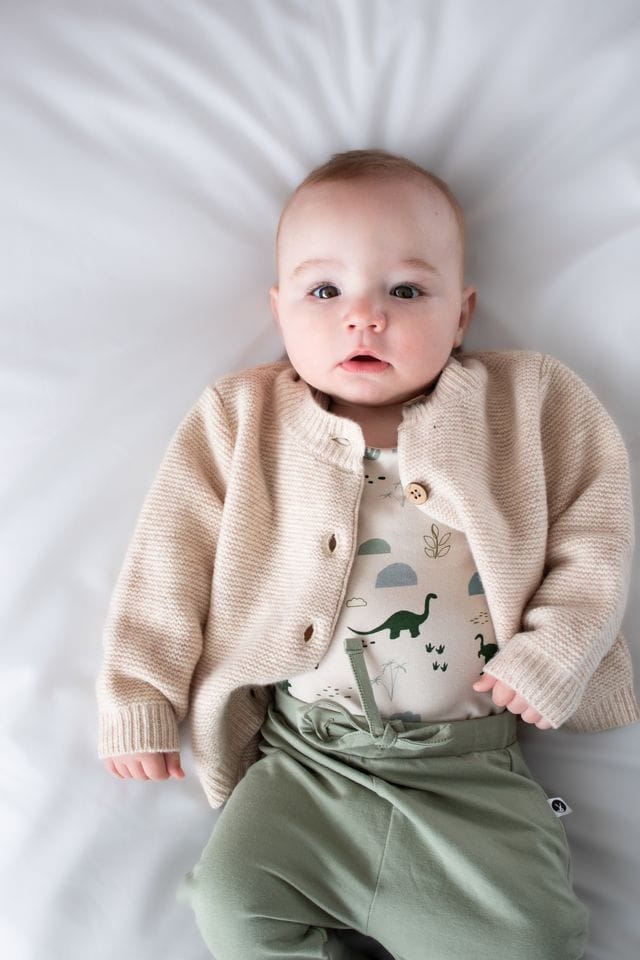Burrow & Be Unisex Jumper 100% Wool Cardigan - Ecru
