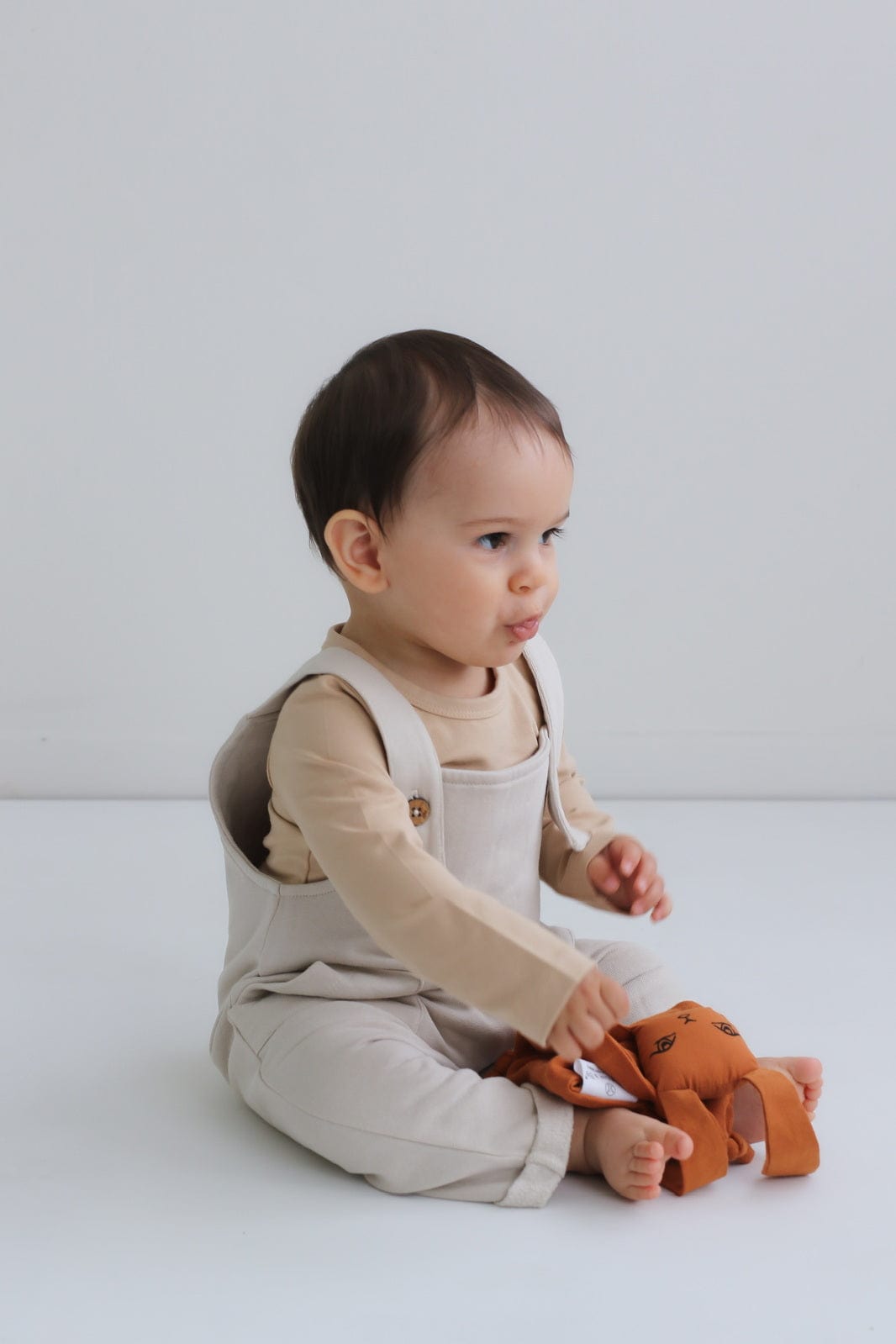 Burrow & Be Unisex Onesie Ivory Beige Overalls