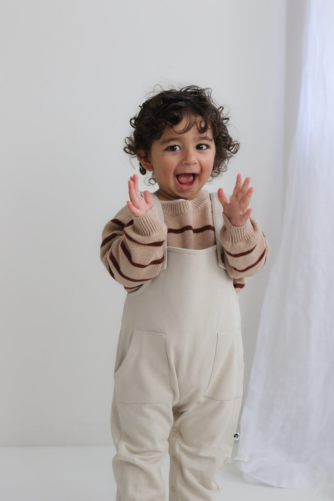 Burrow & Be Unisex Onesie Ivory Beige Overalls