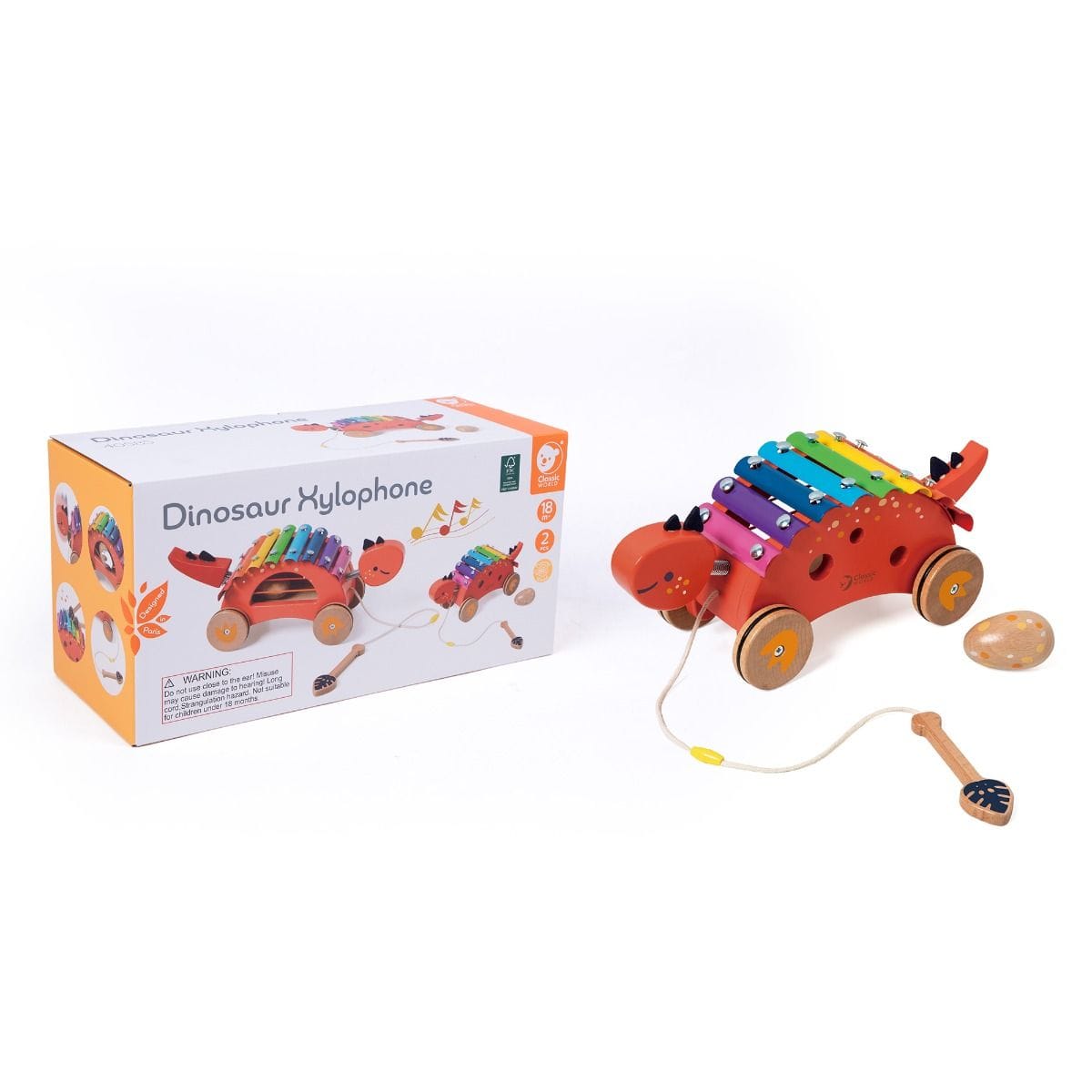 Colorful Dinosaur Xylophone toy by Classic World featuring vibrant dinosaur shapes and musical bars for kids' play and learning.