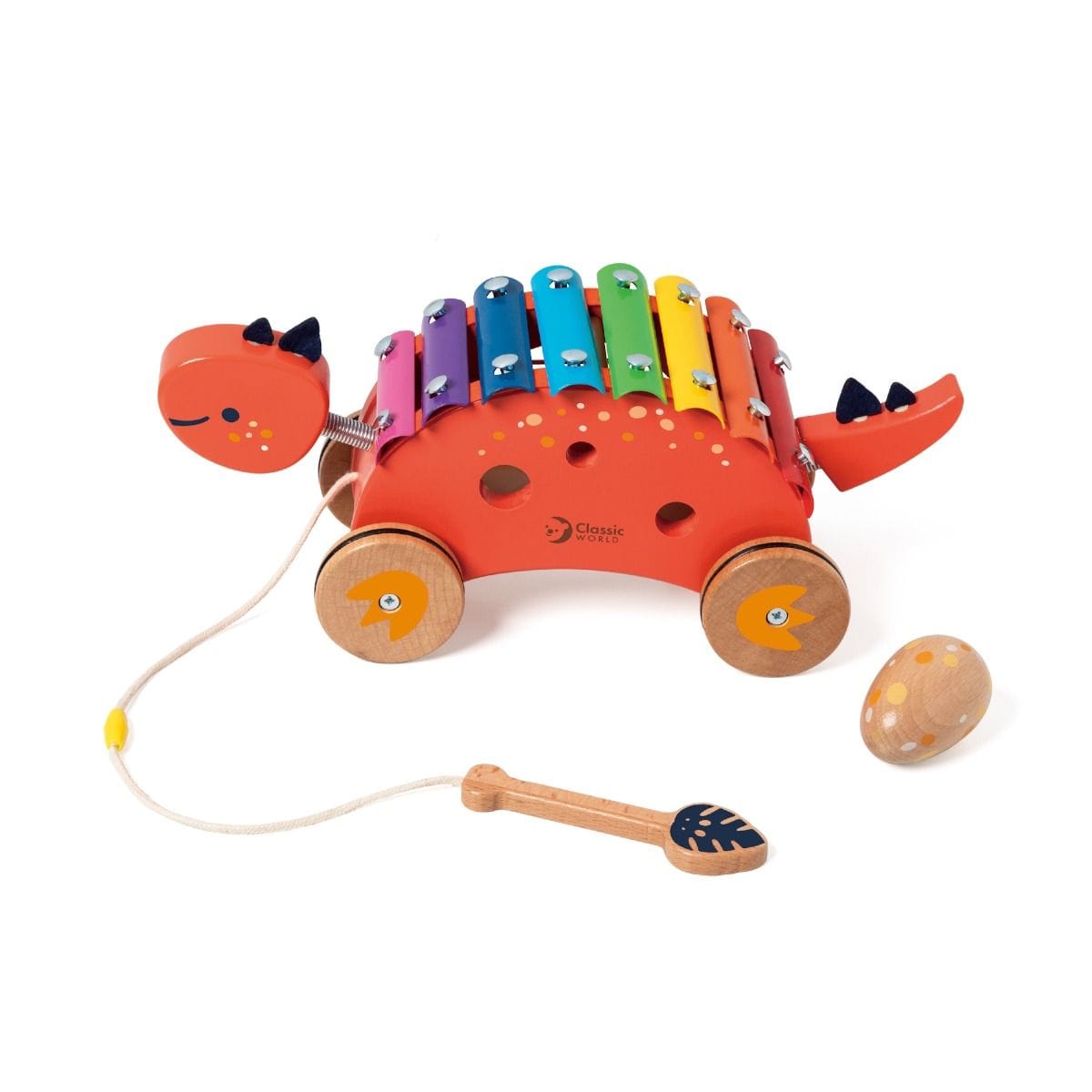 Colorful Dinosaur Xylophone toy by Classic World featuring vibrant dinosaur-shaped keys and a wooden base for kids' music play.