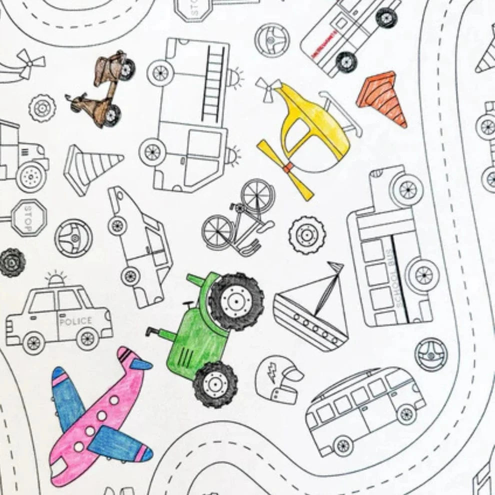 Colour Me Kids Accessory Feeding Wheels In Motion Washable & Reusable Colouring In Tablecloth Set