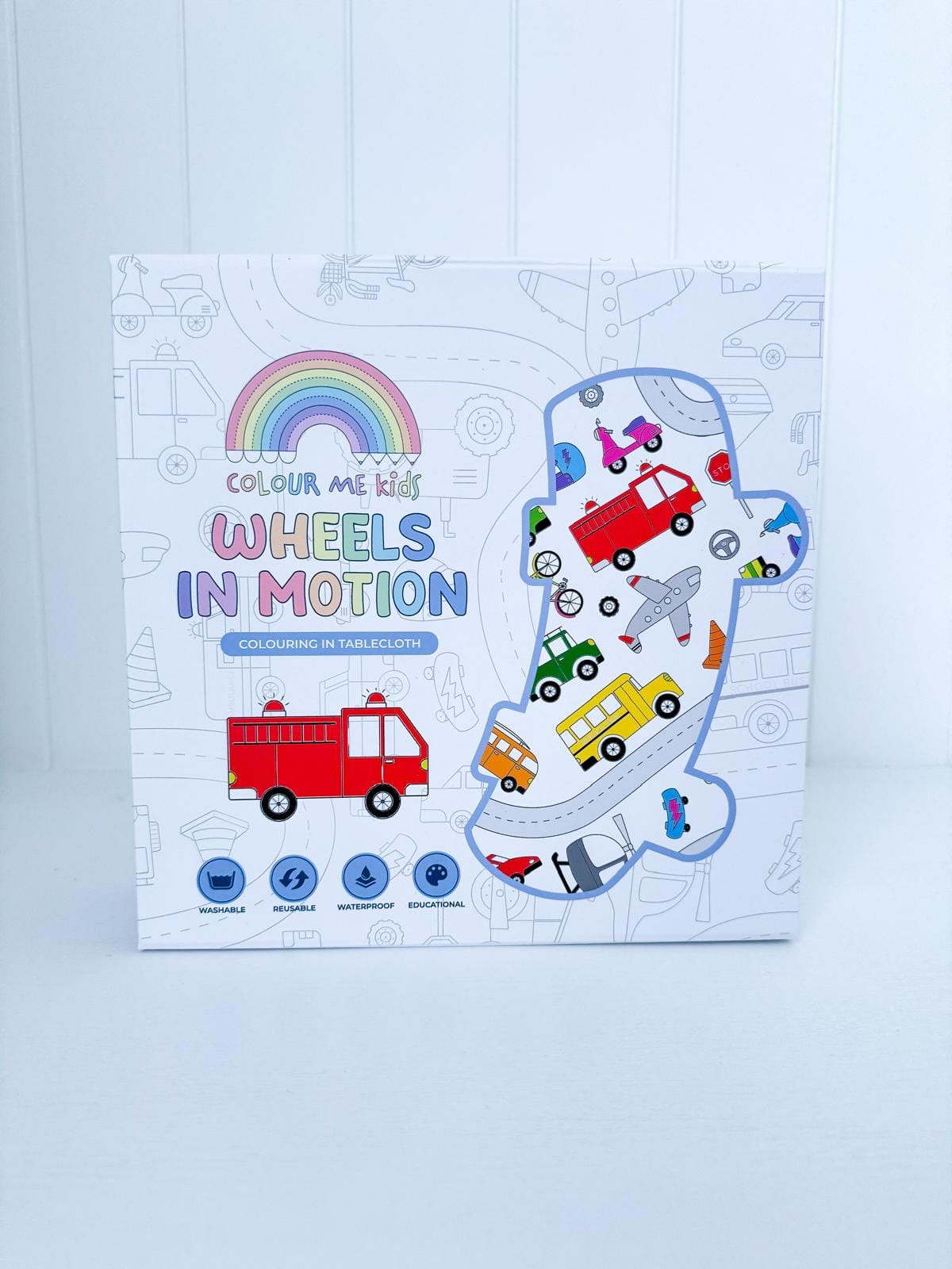 Colour Me Kids Accessory Feeding Wheels In Motion Washable & Reusable Colouring In Tablecloth Set