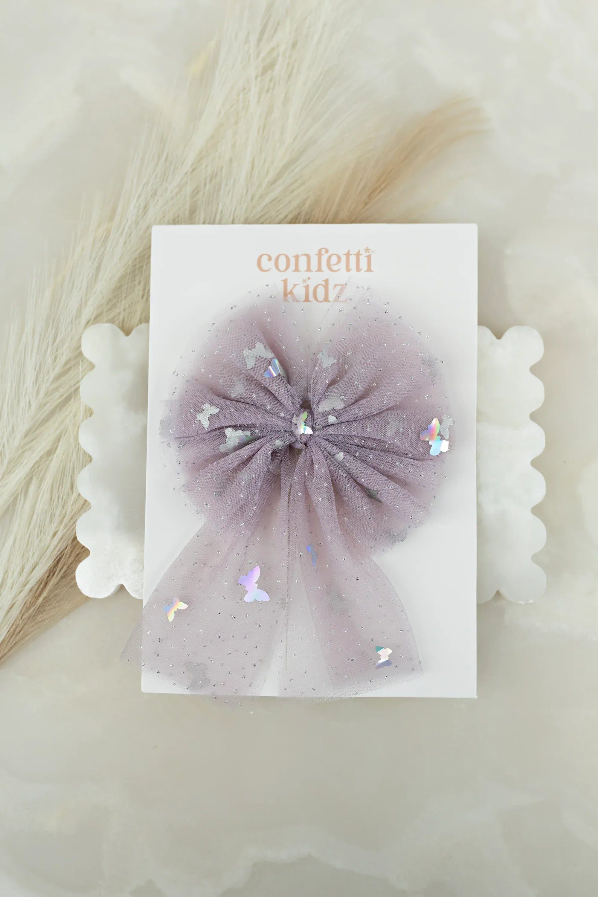 Confetti Kidz Accessory Hair Large Tulle Sailor Bow - Mauve Butterflies 