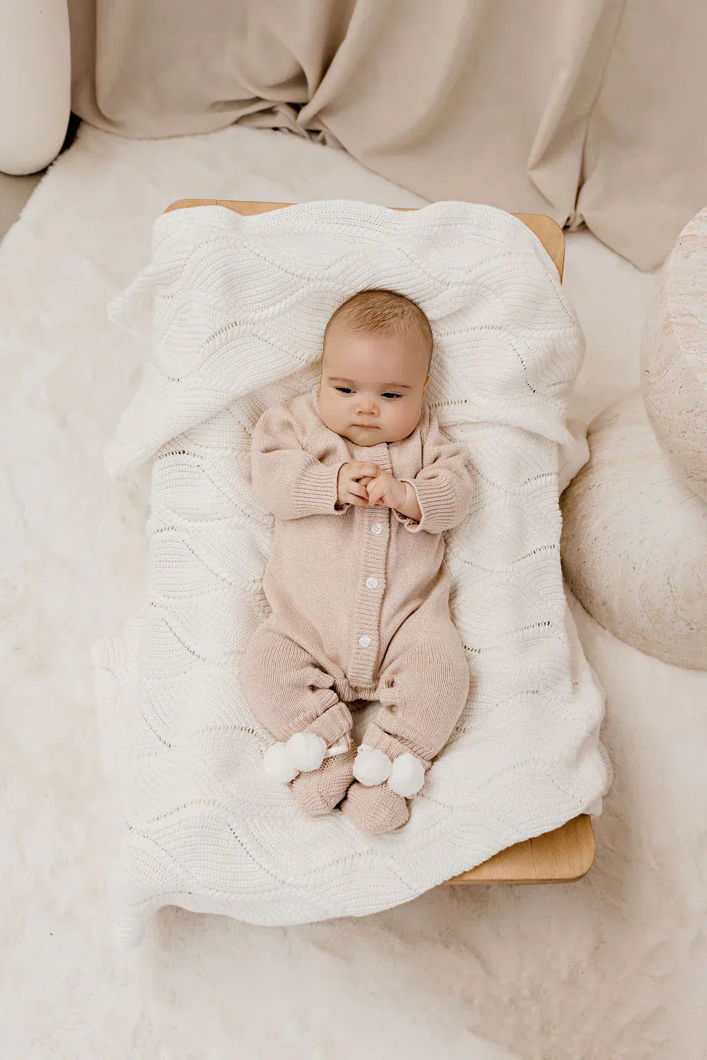 Confetti Kidz Baby Accessory Knit Booties - Biscotti Poms