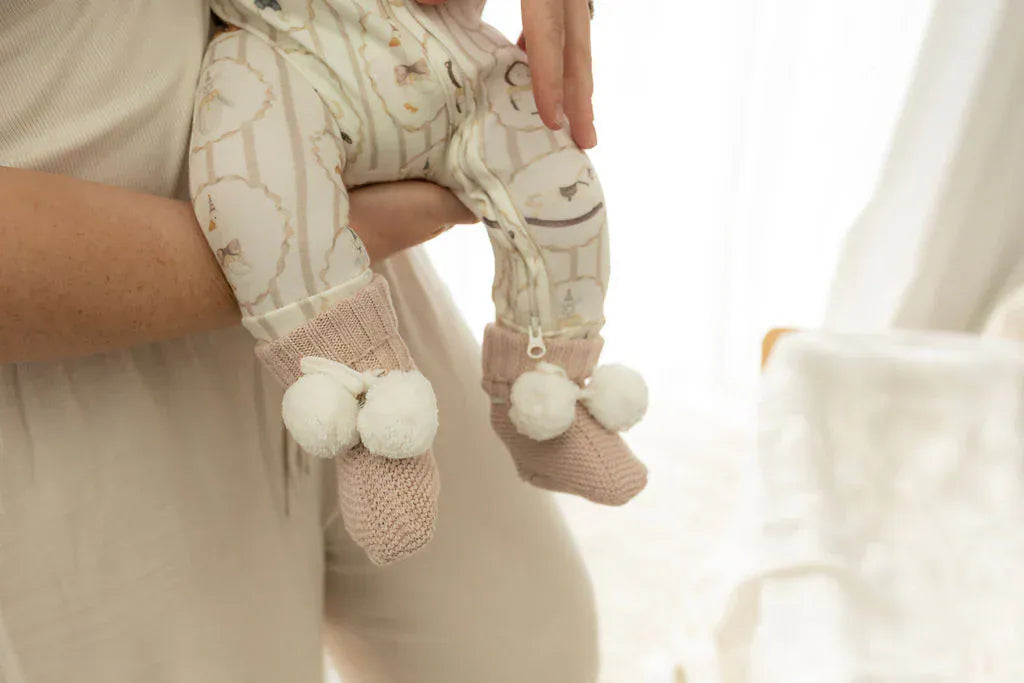Confetti Kidz Baby Accessory Knit Booties - Biscotti Poms