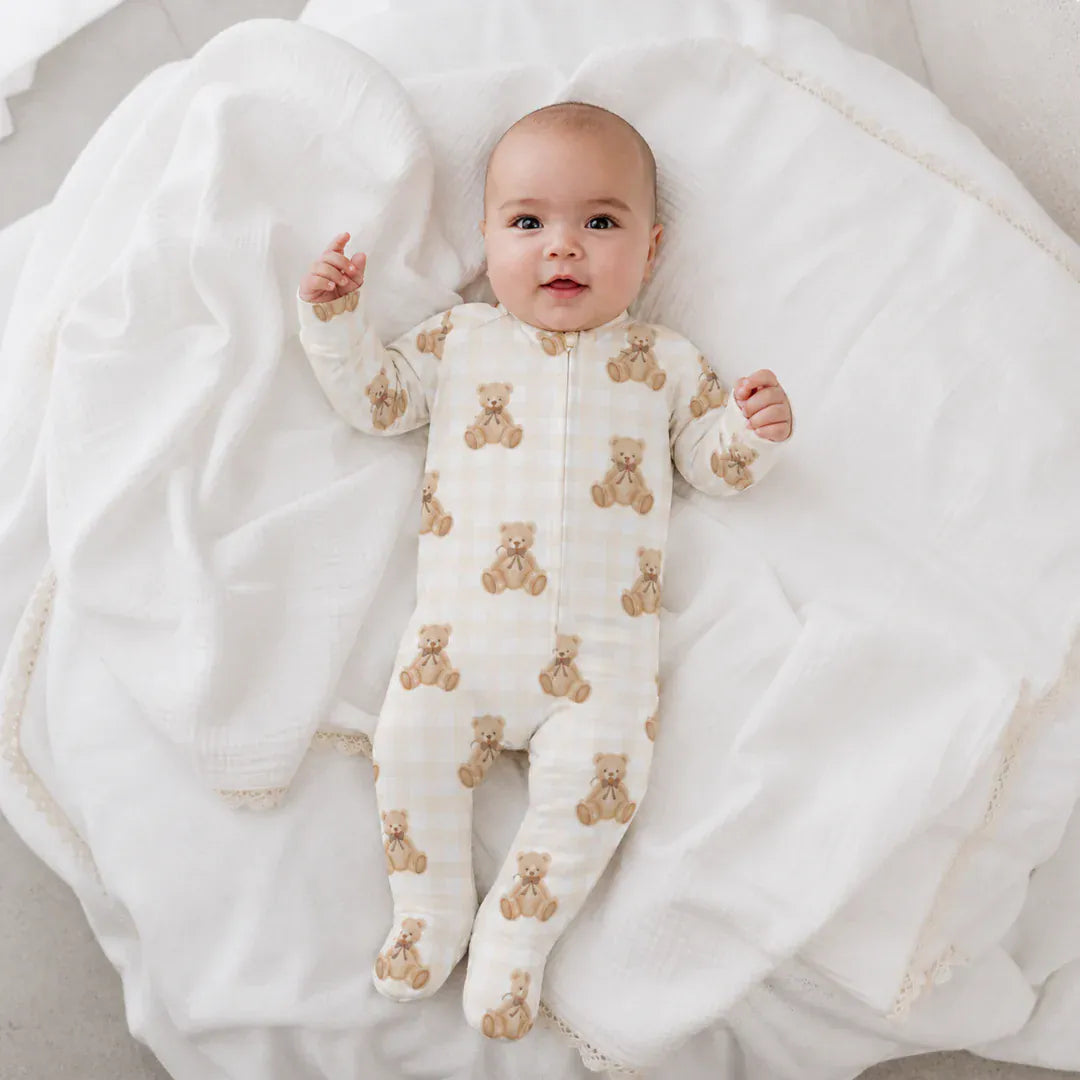 Confetti Kidz Boys All In Ones NB Gingham Teddy Zipsuit