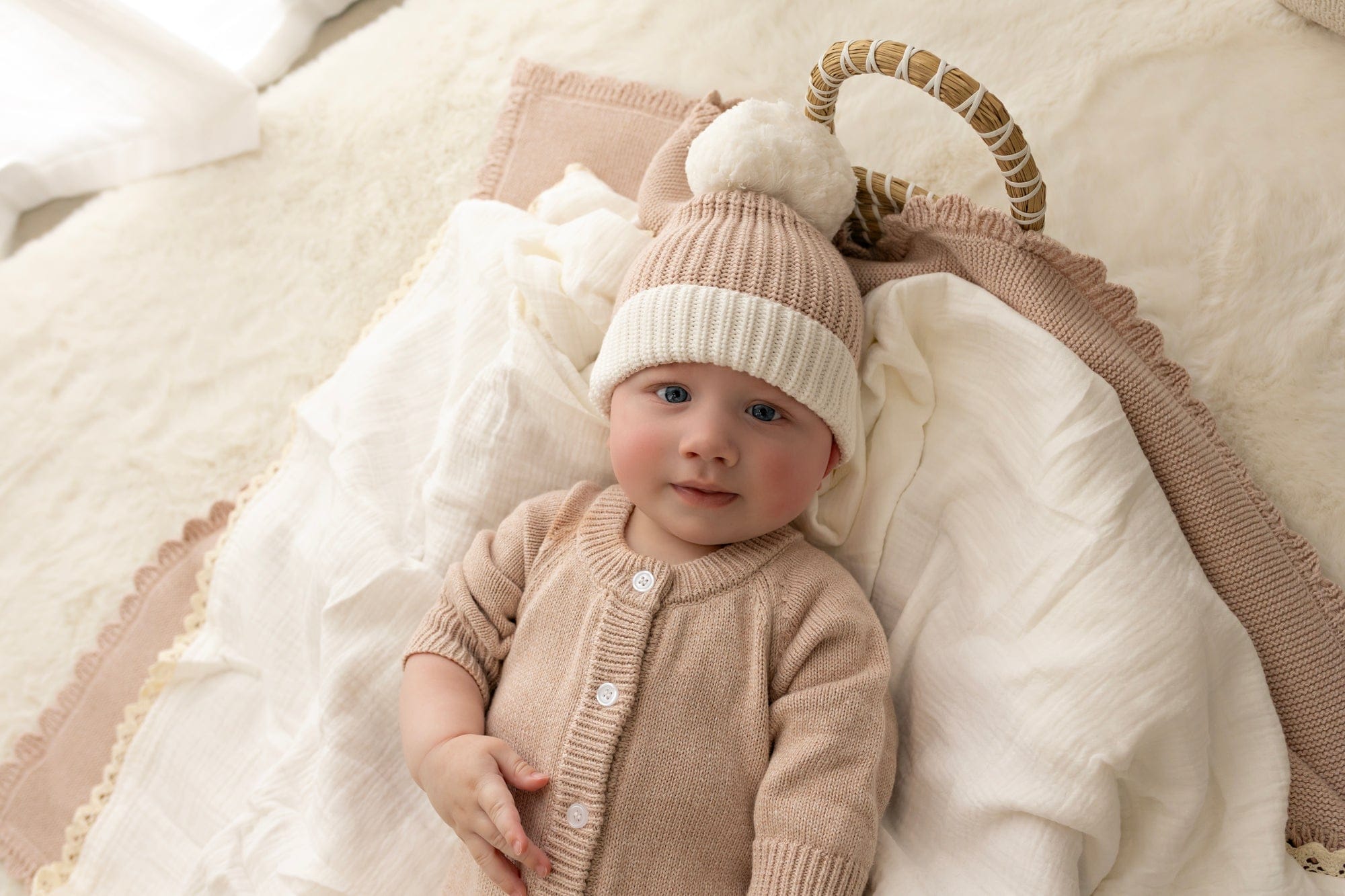 Confetti Kidz Girls All In One Classic Knit Romper - Biscotti