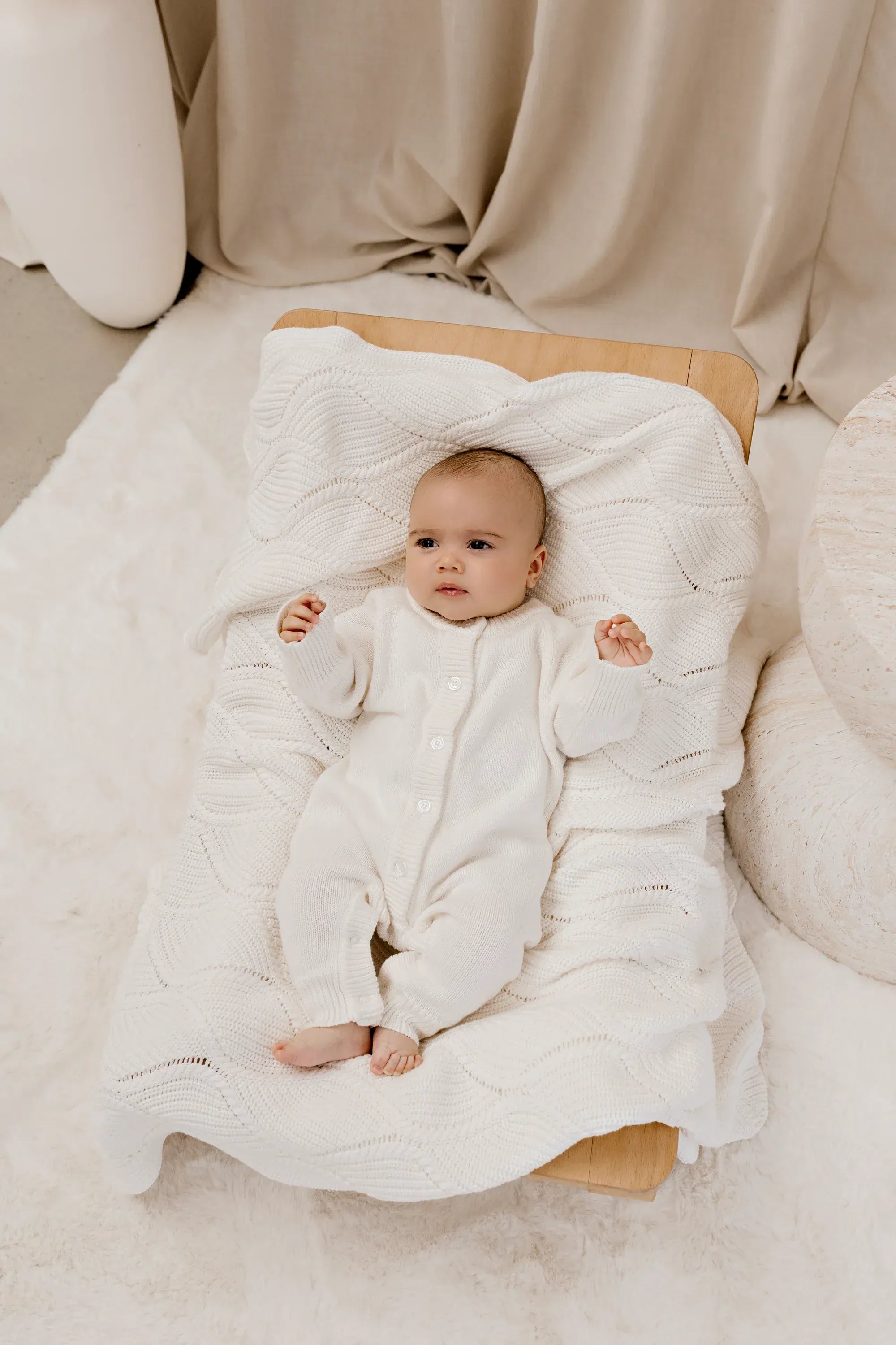 Confetti Kidz Girls All In One Classic Knit Romper - Milk