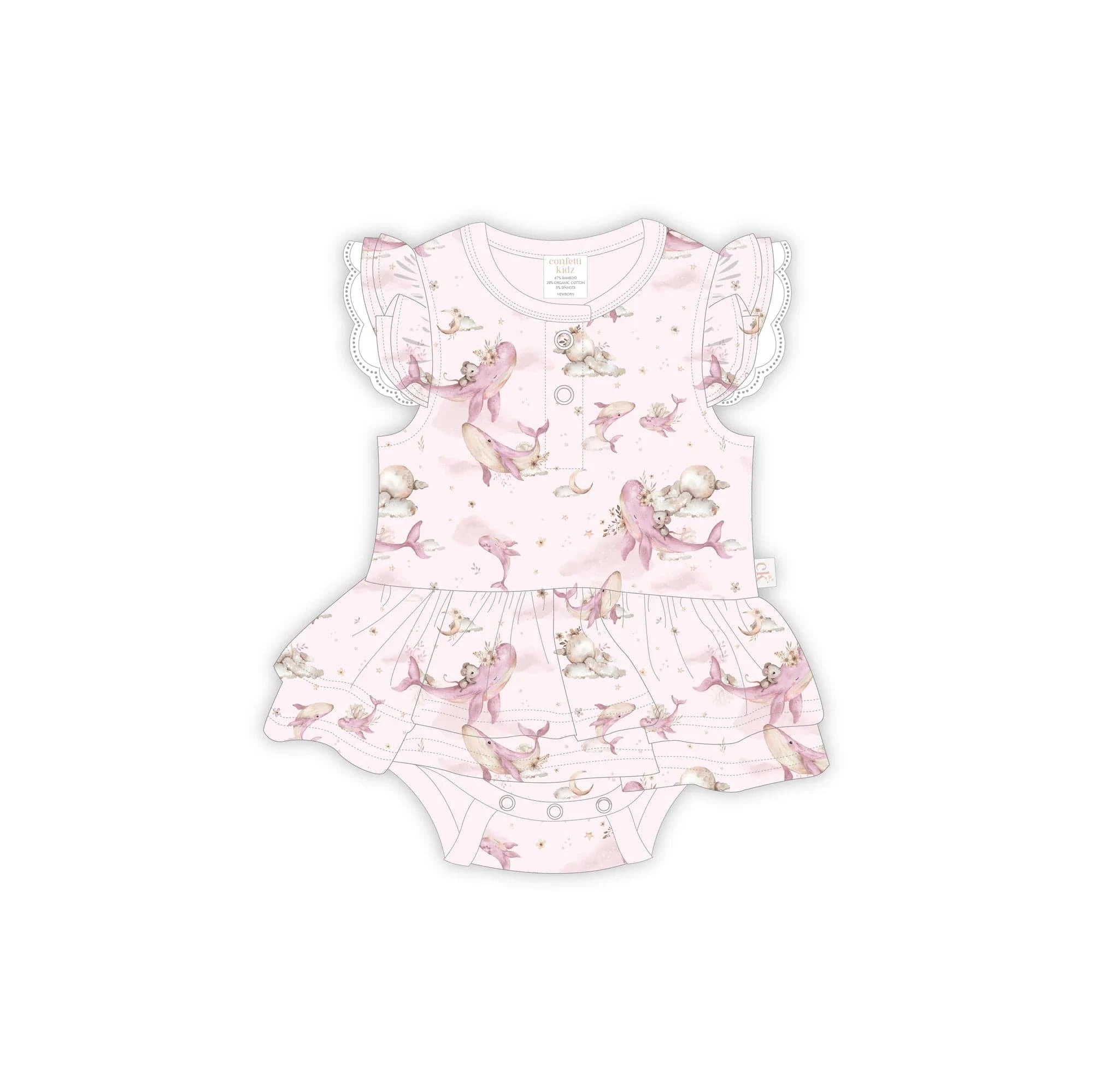 Confetti Kidz Girls Dress 0-3M Whimsical Whale - Bodysuit Dress