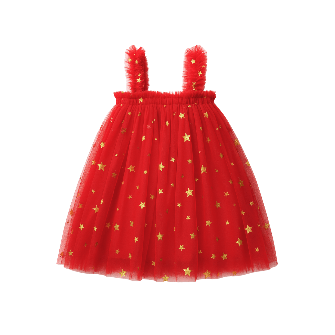Confetti Kidz Girls Dress Classic Christmas Tulle Dress - Red Stars
