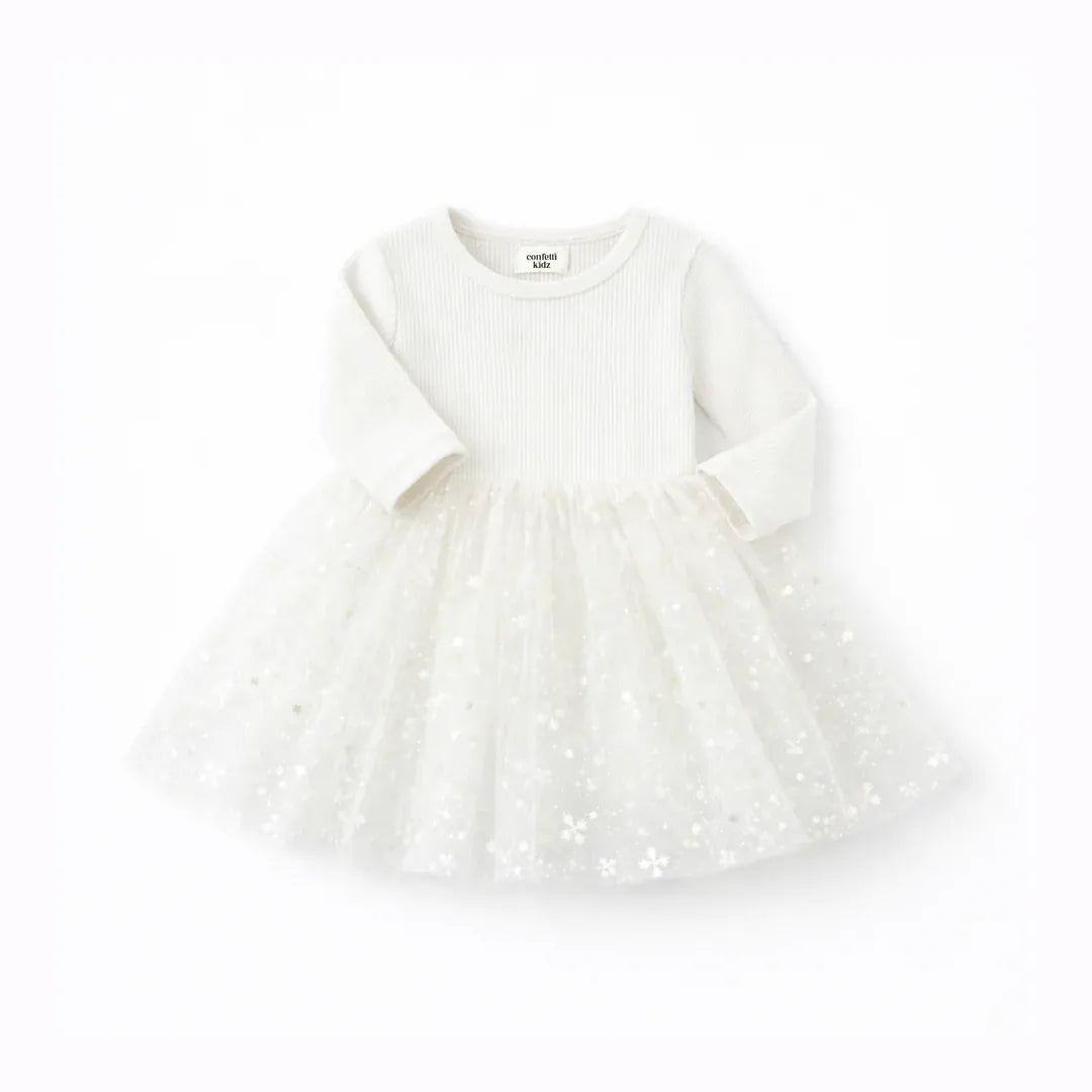 Confetti Kidz Girls Dress Golden Daisies - Long Sleeve Tulle Dress