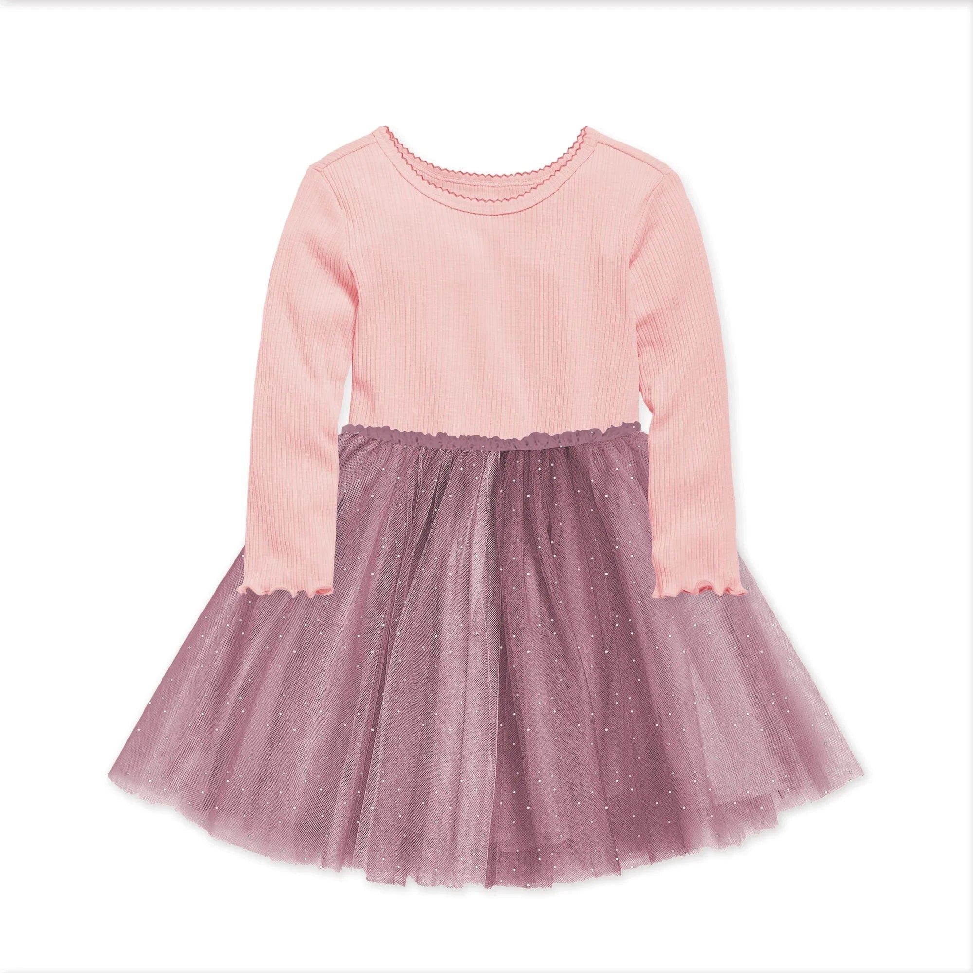 Confetti Kidz Girls Dress L/S Ribbed Tulle Dress - Dusty Pink