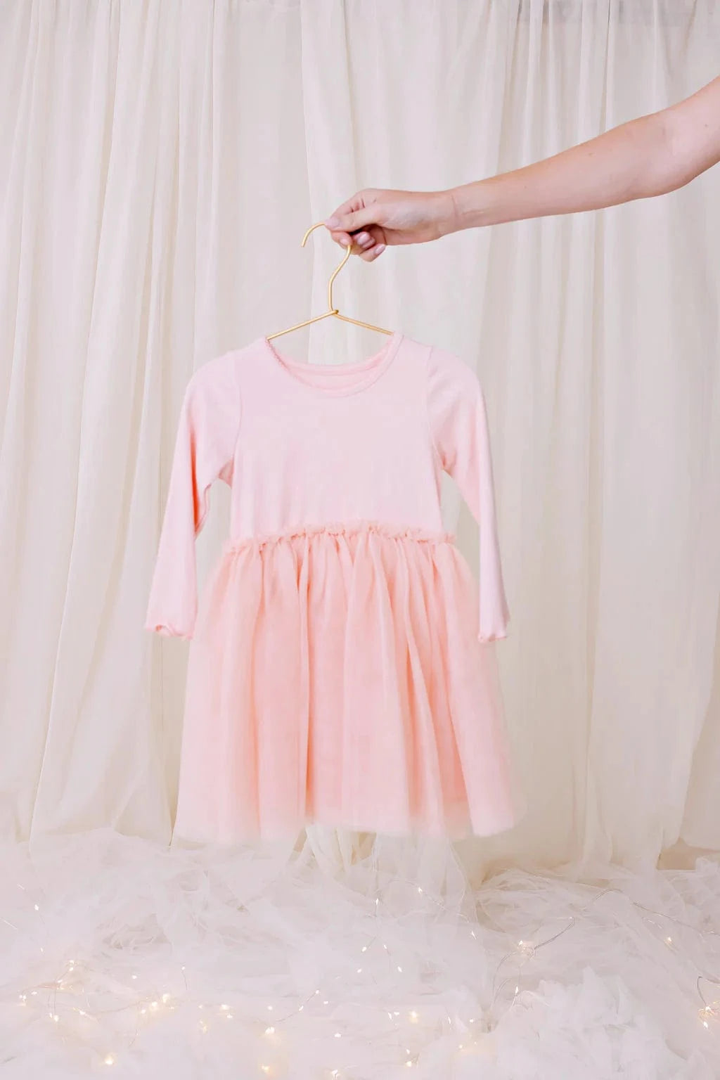 Confetti Kidz Girls Dress L/S Ribbed Tulle Dress - Soft Rose