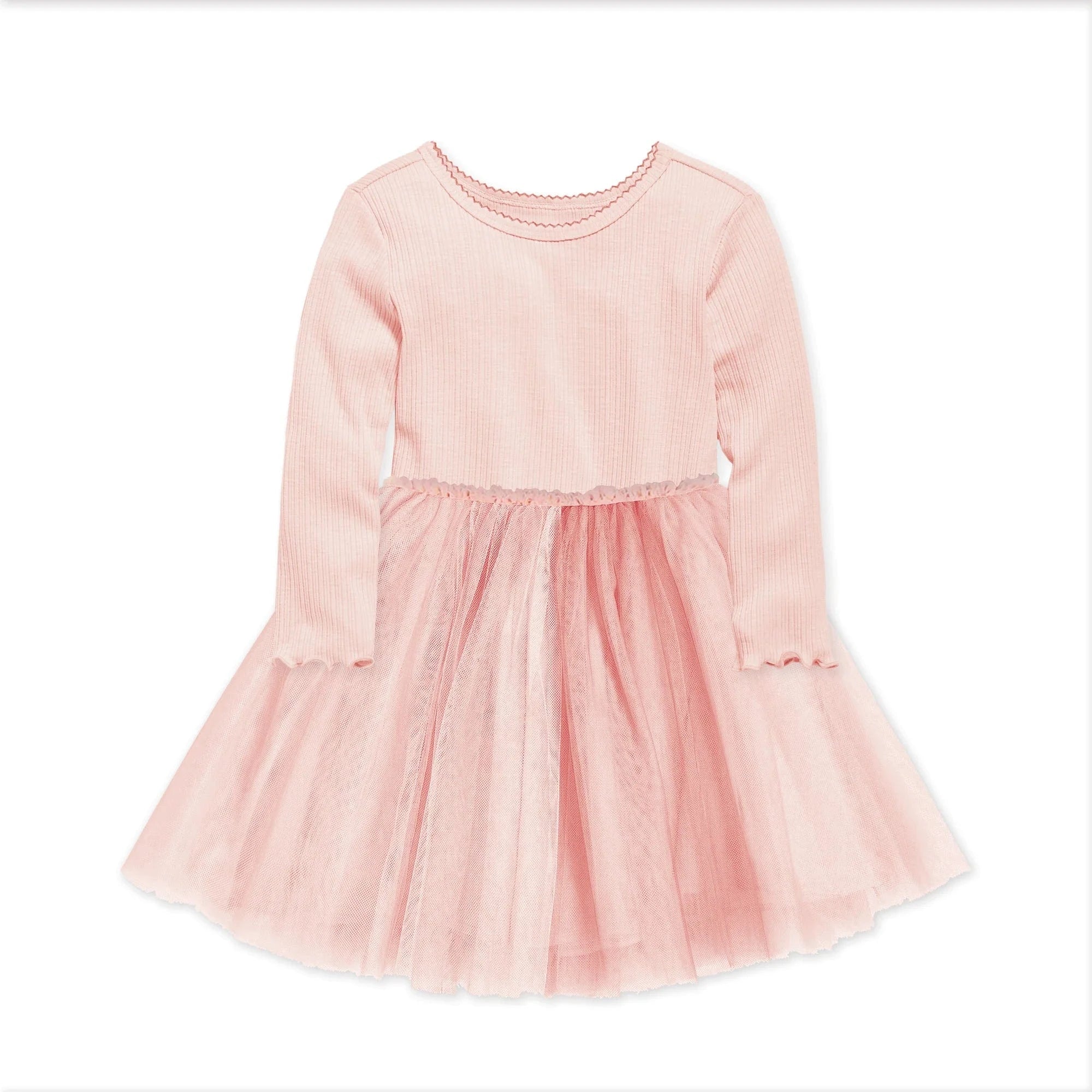 Confetti Kidz Girls Dress L/S Ribbed Tulle Dress - Soft Rose