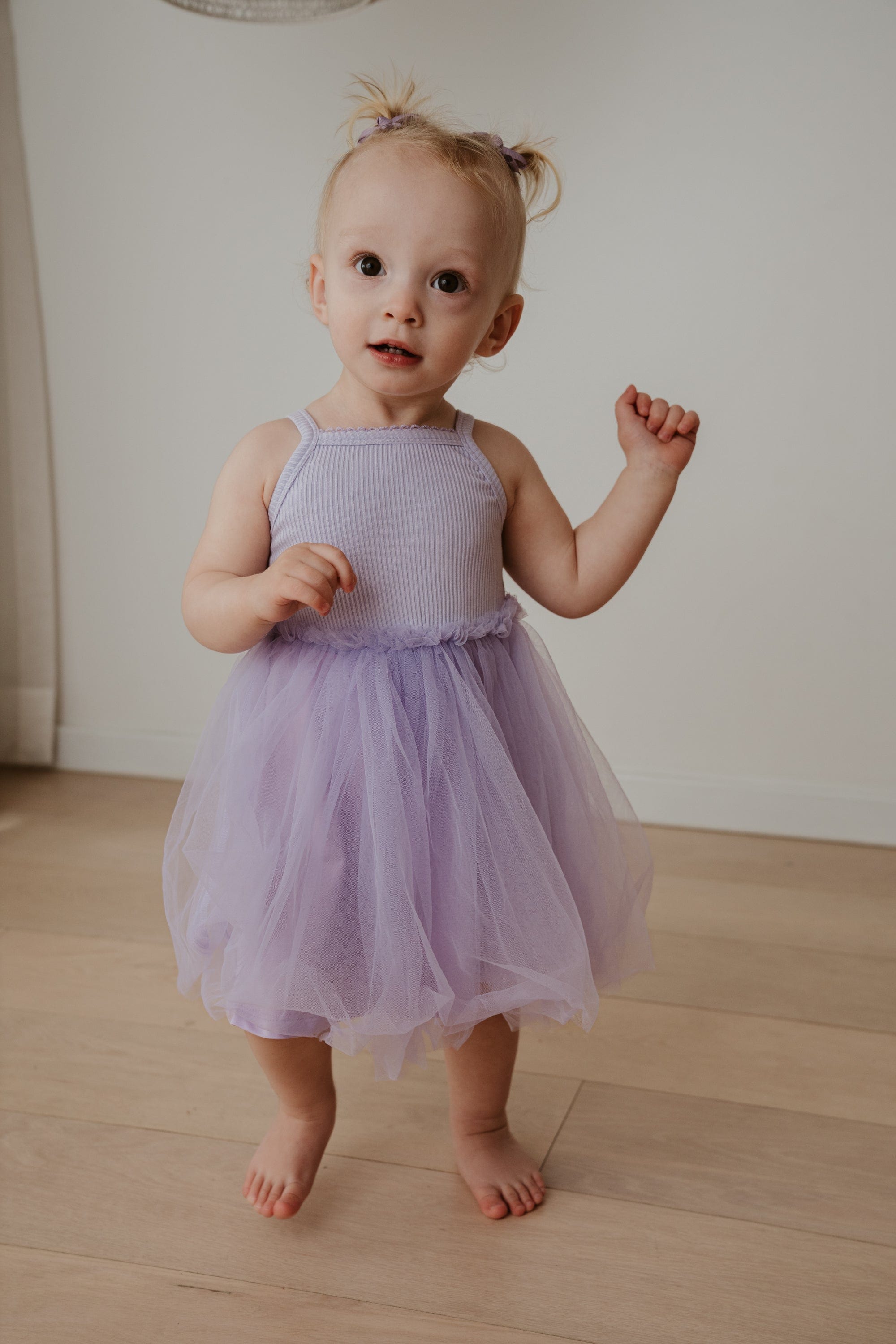 Confetti Kidz Girls Dress Ribbed Tulle Dress - Lilac