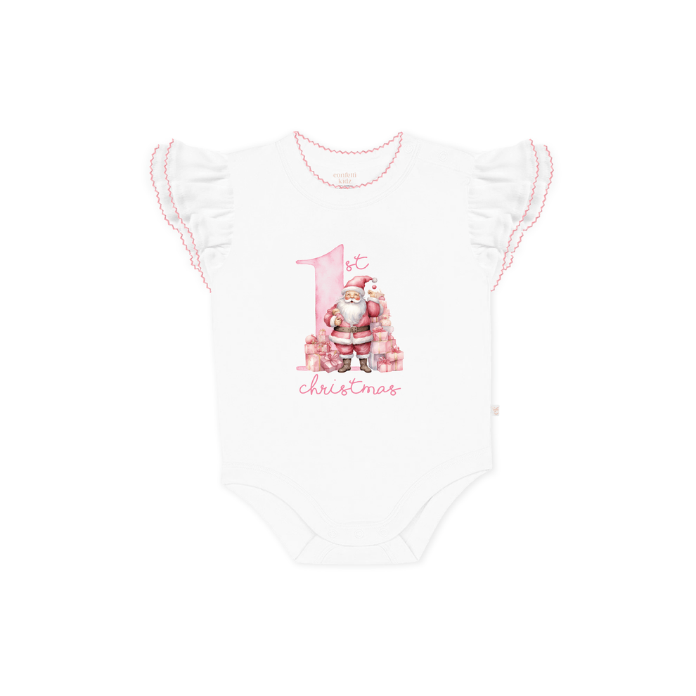 Confetti Kidz Girls Onesie NB My First Christmas Bodysuit - Pink Santa