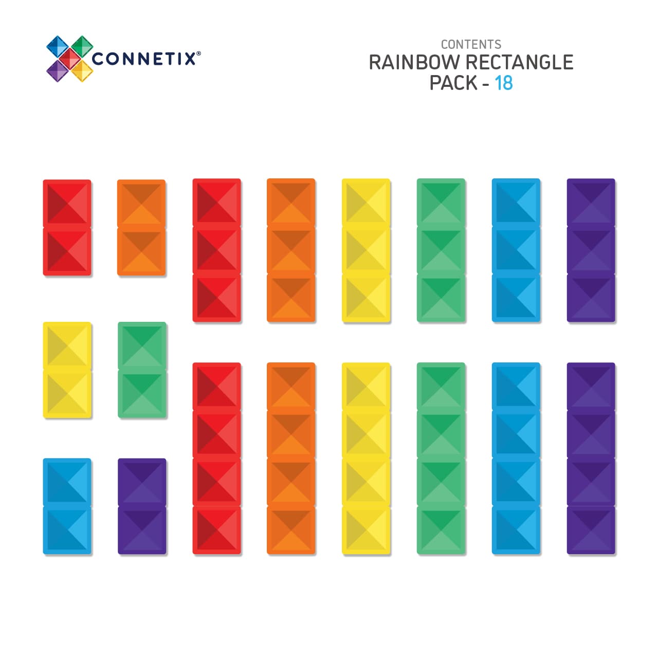 Connetix Toys Connetix - Rainbow Rectangle Pack 18 pc