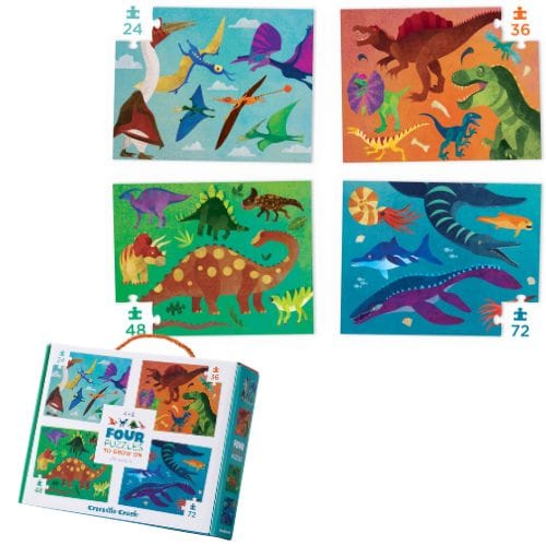 Crocodile Creek Toys Four Puzzles 24pc, 36pc, 48pc & 72pc - Dinosaurs
