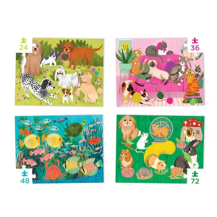 Crocodile Creek Toys Four Puzzles 24pc, 36pc, 48pc & 72pc - Playful Pets