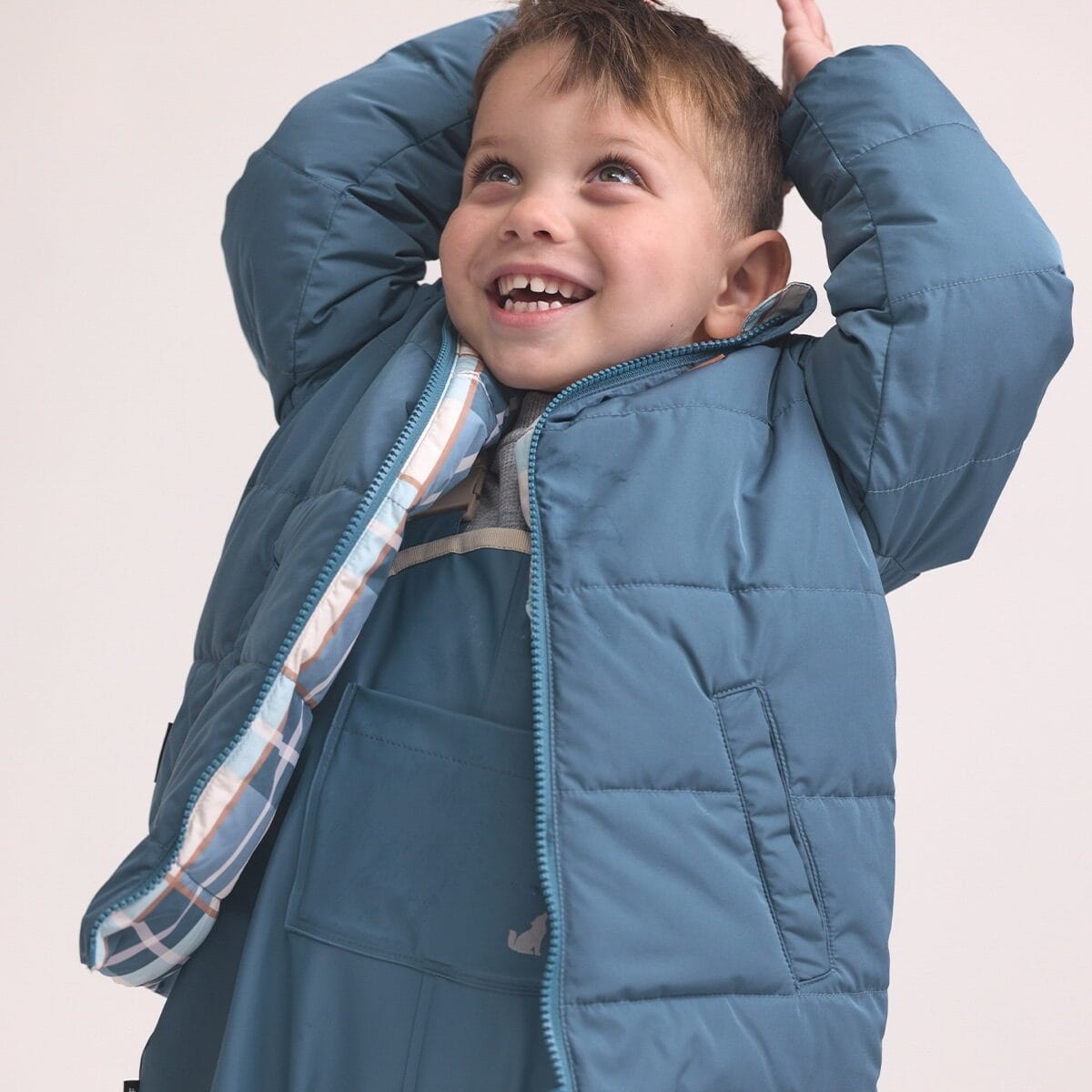 Crywolf Boys Jacket REVERSIBLE ECO-PUFFER Blue Plaid