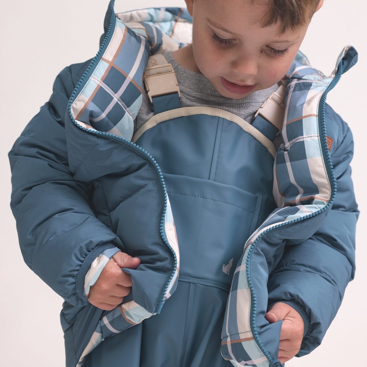 Crywolf Boys Jacket REVERSIBLE ECO-PUFFER Blue Plaid