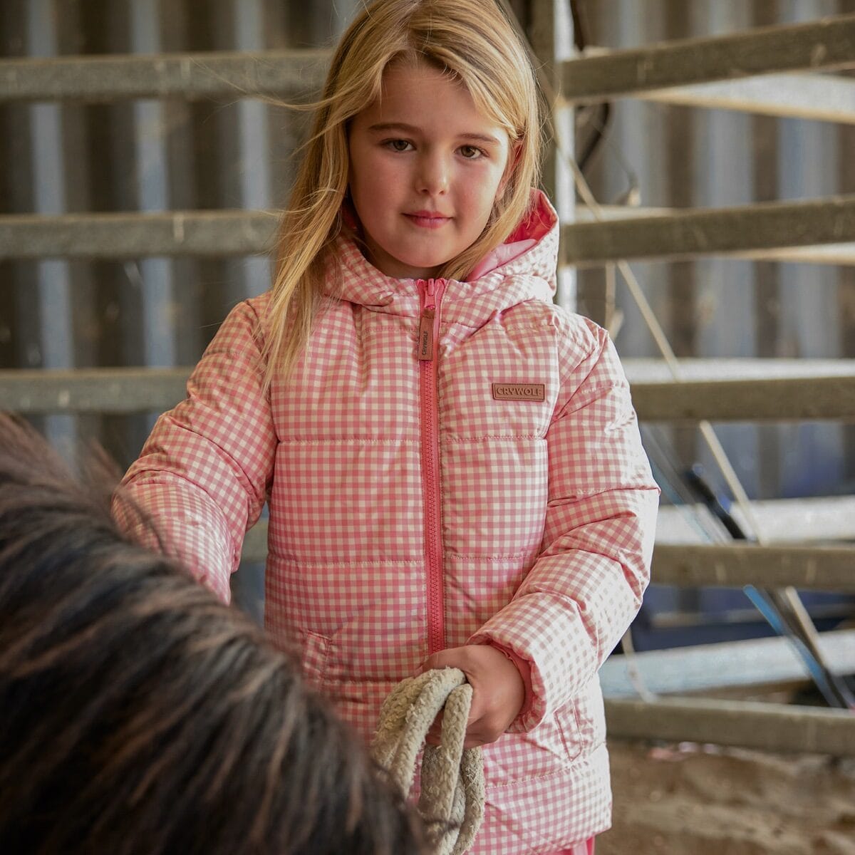 Crywolf Girls Jacket 2Y REVERSIBLE ECO-PUFFER Rose Gingham