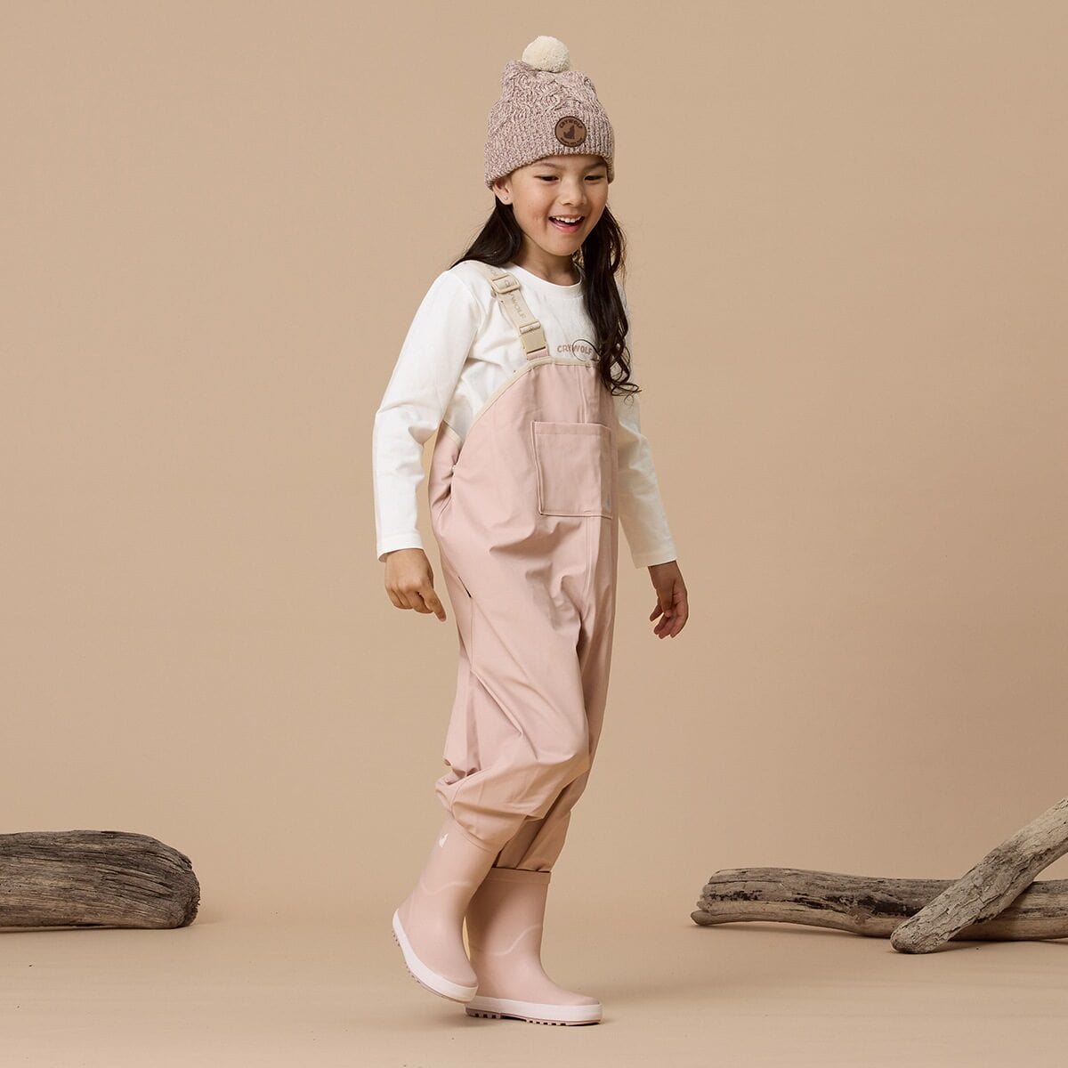 Crywolf Girls Pant Rain Overalls - Dusty Pink