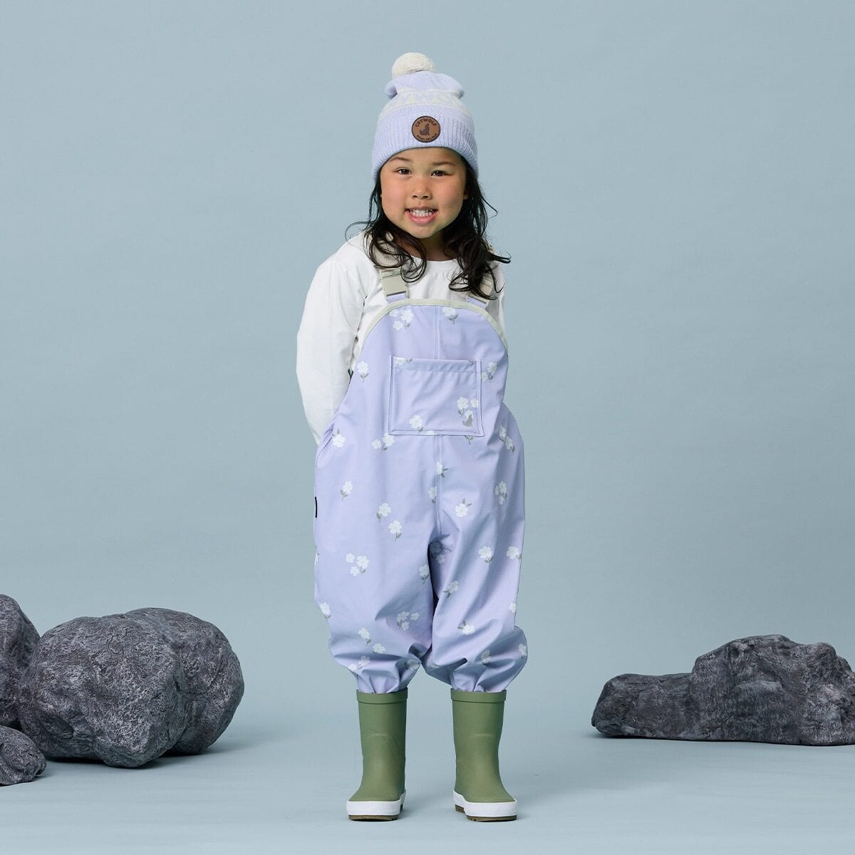 Crywolf Girls Pant Rain Overalls - Floral Periwinkle