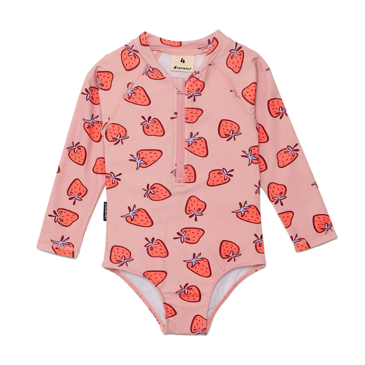 Crywolf Girls Swimwear 4Y Long Sleeve Swimsuit Strawberry Splash