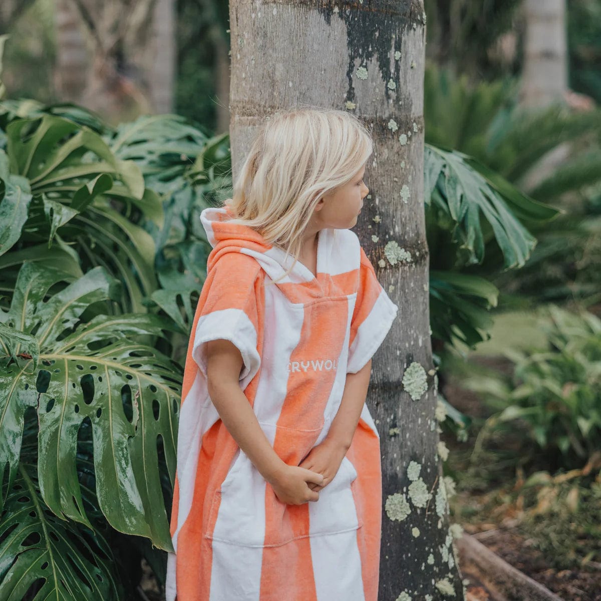 Crywolf Girls Swimwear Hooded Towel - Coral Stripe