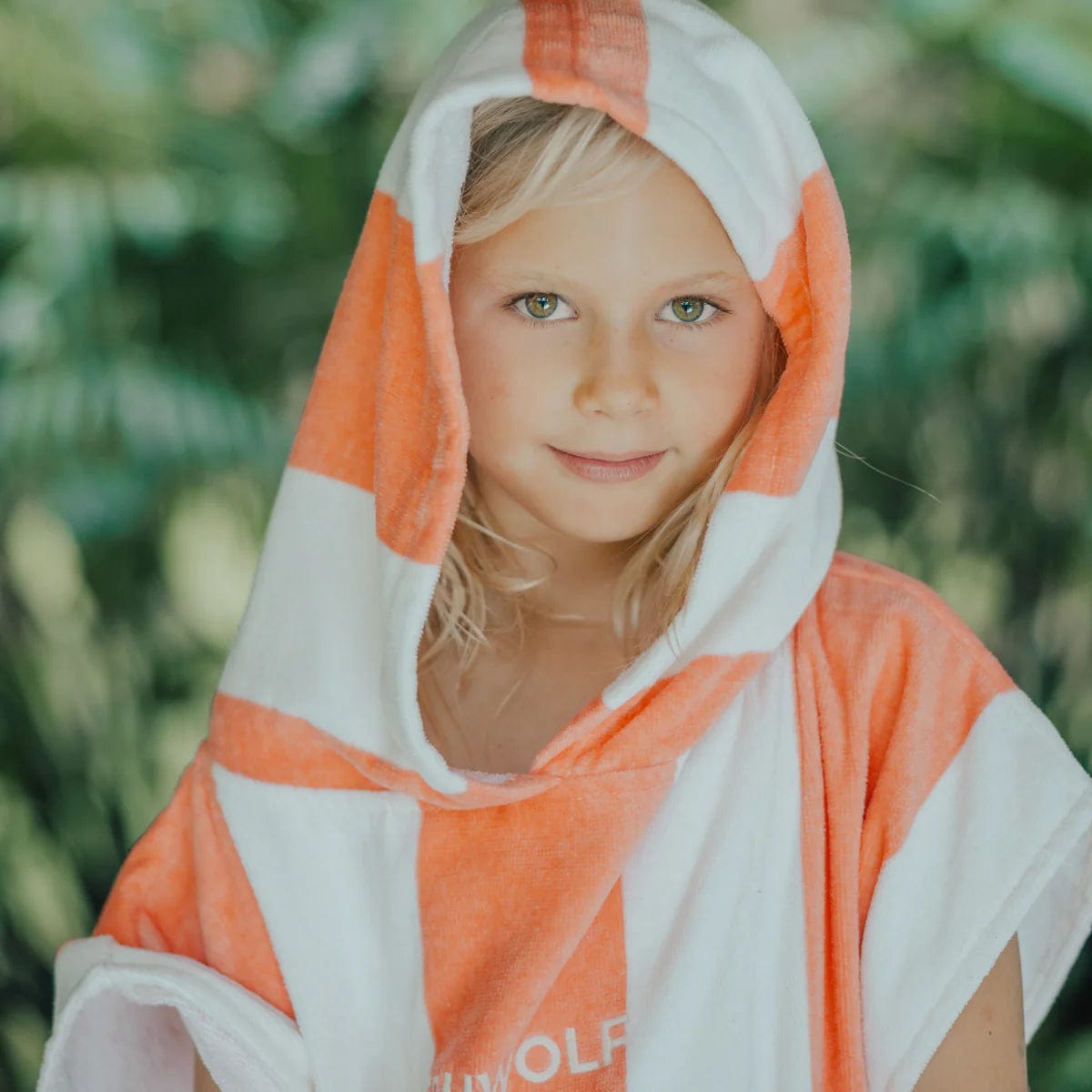 Crywolf Girls Swimwear Hooded Towel - Coral Stripe