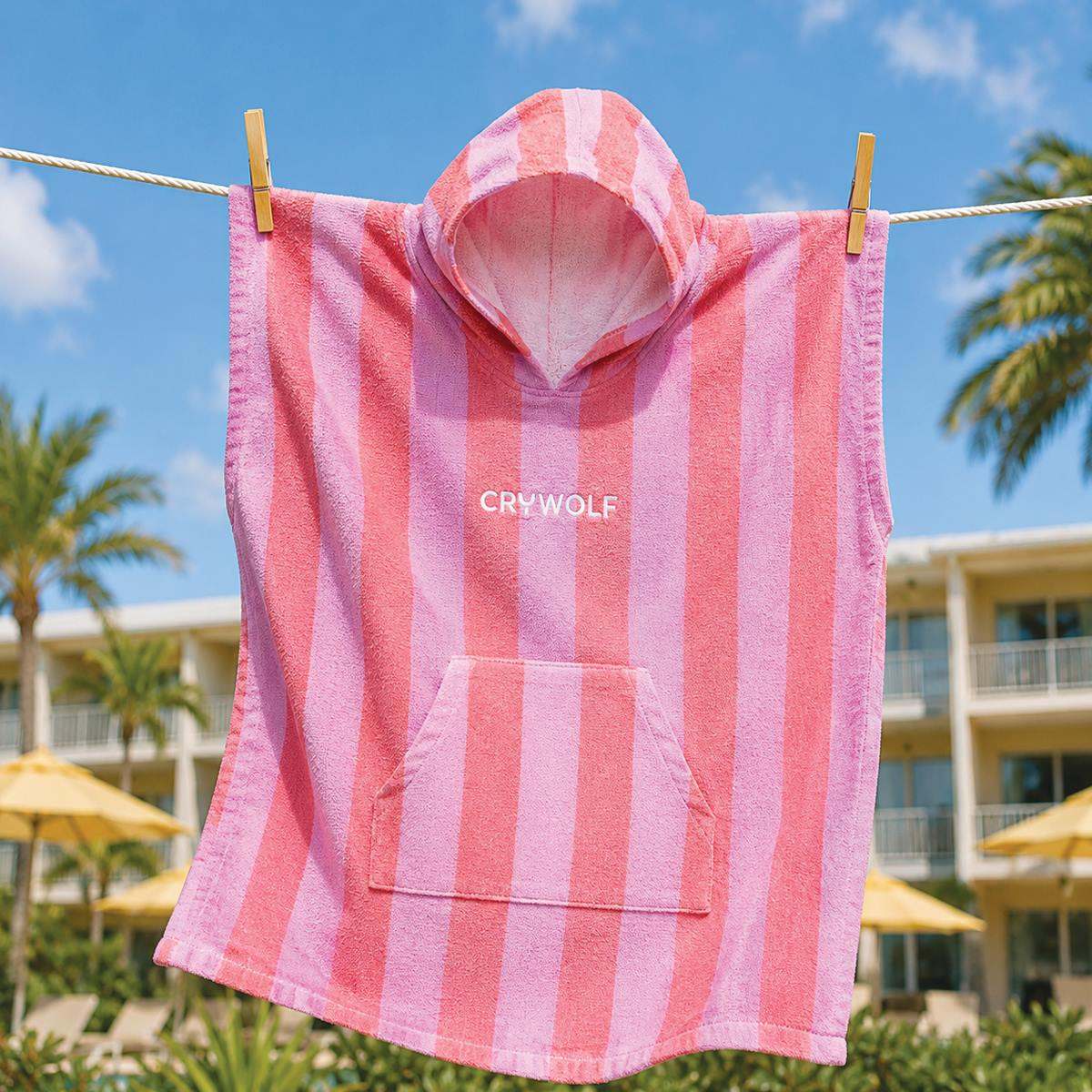Crywolf Girls Swimwear Hooded Towel - Flamingo Stripe