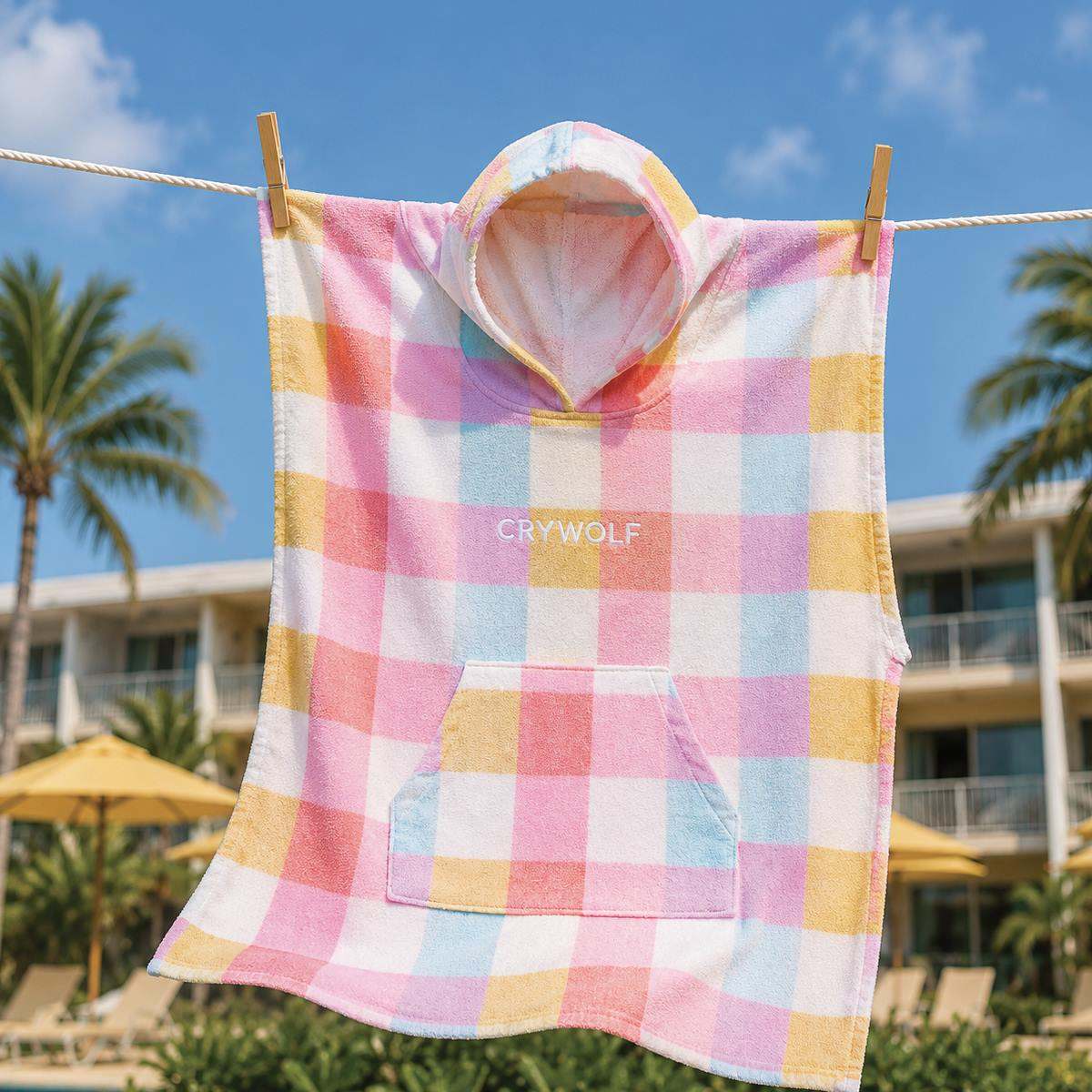 Crywolf Girls Swimwear Hooded Towel - Pop Gingham