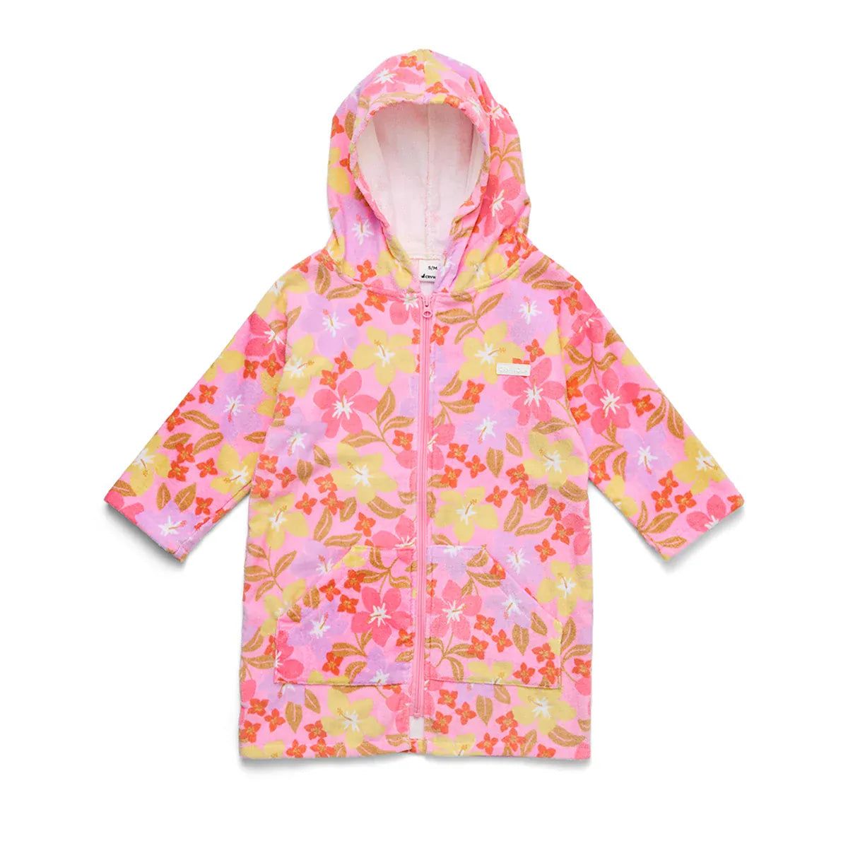Crywolf Girls Swimwear S/M ZIP-UP TOWEL Hibiscus Daze
