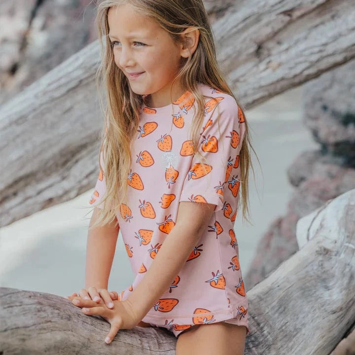 Crywolf Girls Swimwear SHORT SLEEVE RASH SET Strawberry Splash