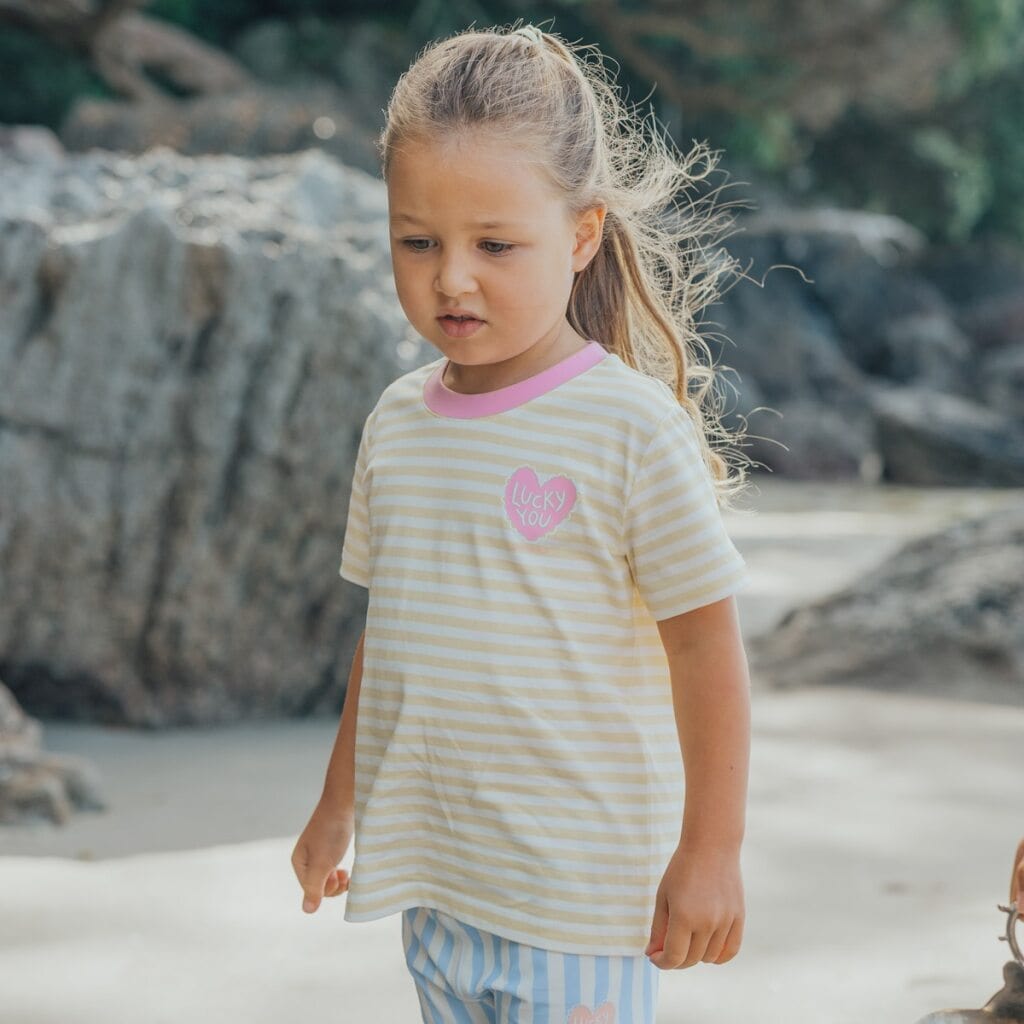 Crywolf Girls Swimwear Sunsmart Tshirt Lucky You Stripe