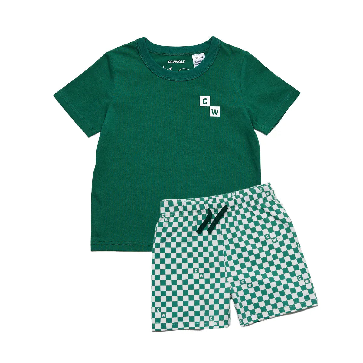 Sea green check short sleeve sleep set by Crywolf, comfortable pajama ensemble with a relaxed fit and soft fabric.