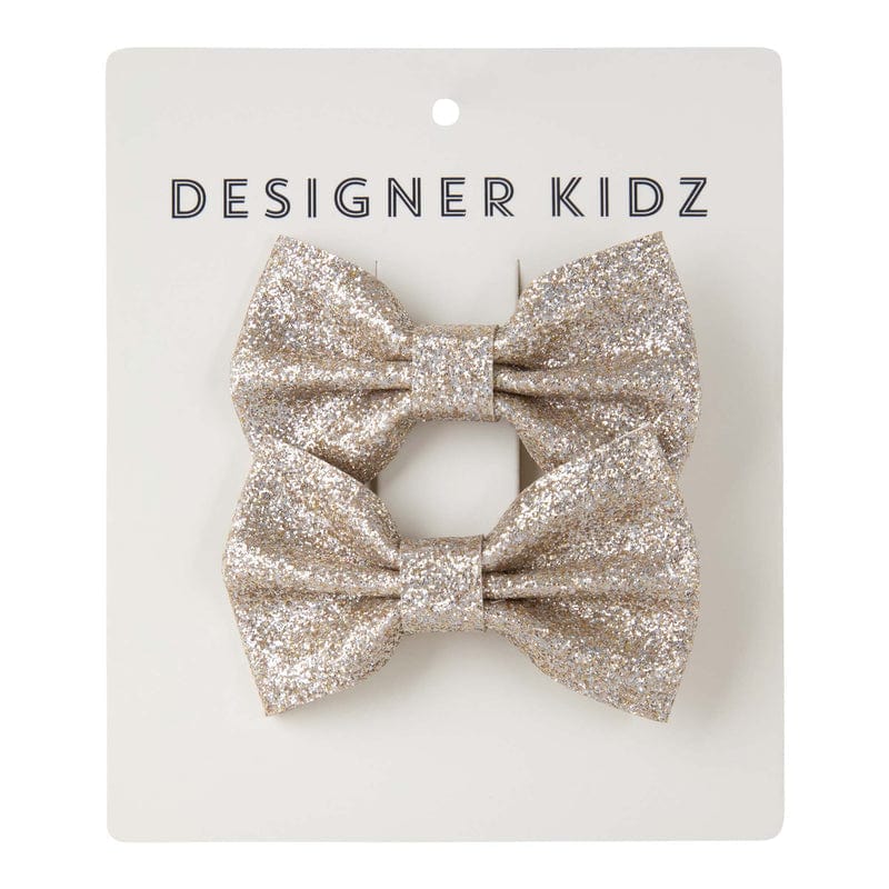Designer Kidz Accessory Hair Glitter Bow Hair Clip Pack - Gold