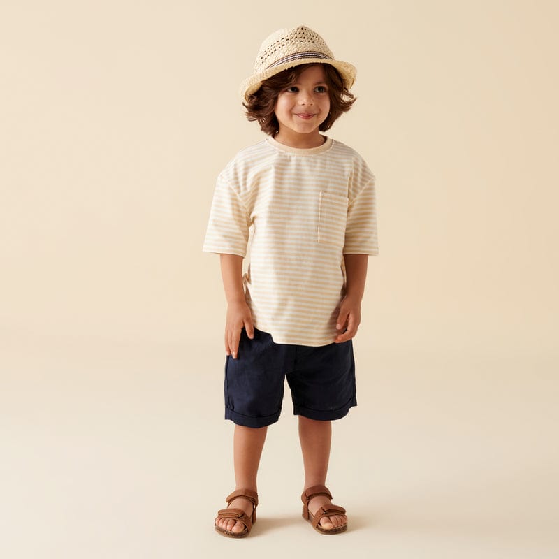 Designer Kidz Boys Bottoms Finley Linen Shorts- Navy