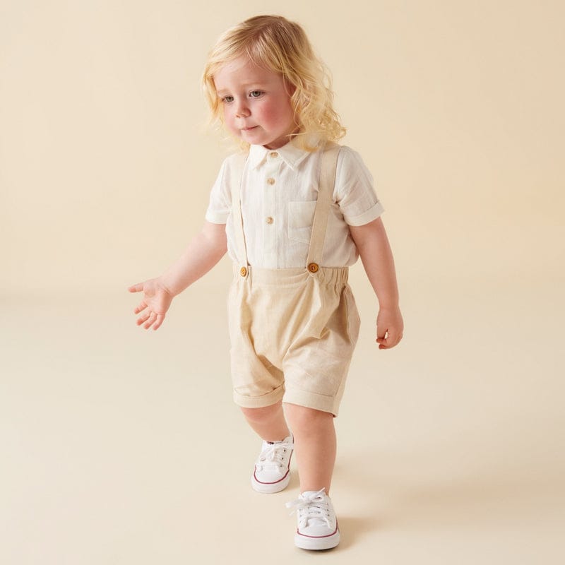 Designer Kidz Boys Tops Archie Formal S/S Button Romper - Ivory